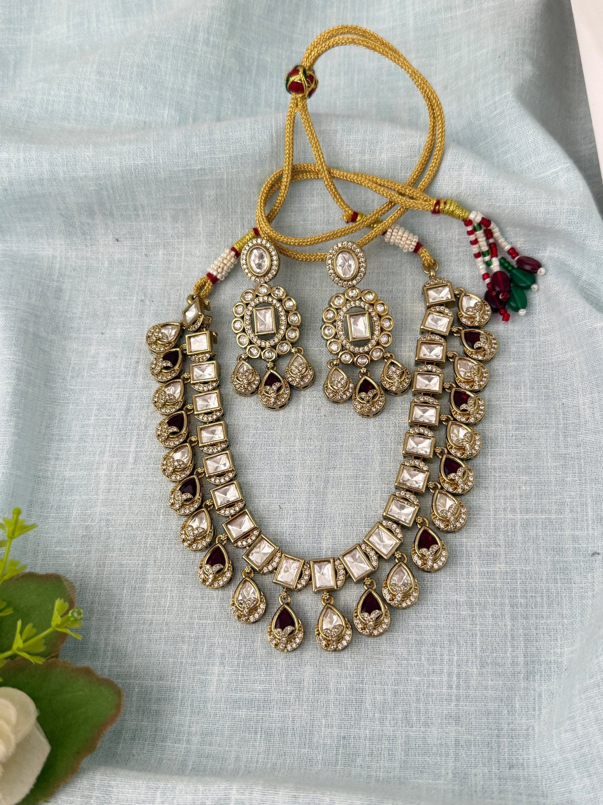 Kundan Layered Necklace Premium Short Set | N1003 - Mahilas