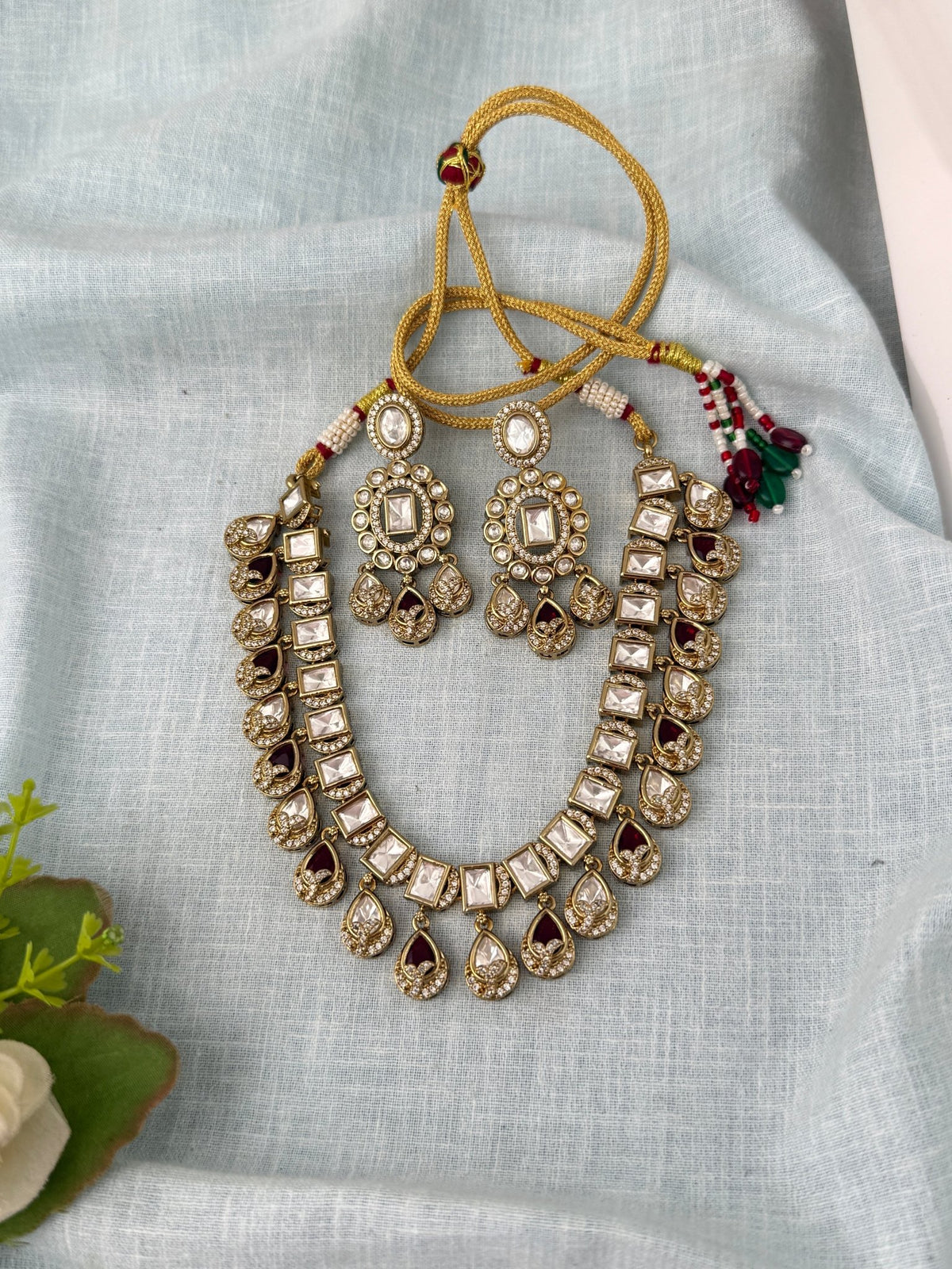 Kundan Layered Necklace Premium Short Set | N1003 - Mahilas