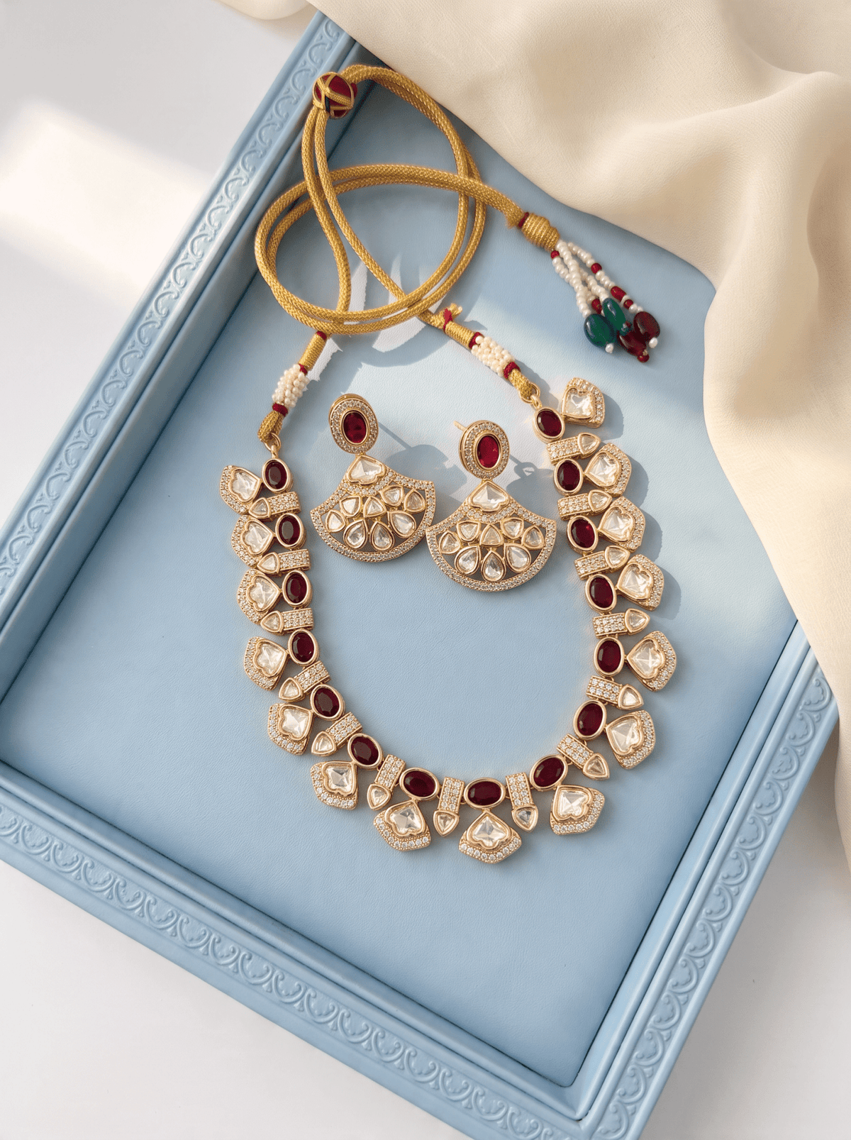 Kundan Layered Necklace Premium Short Set | N1008 - Mahilas