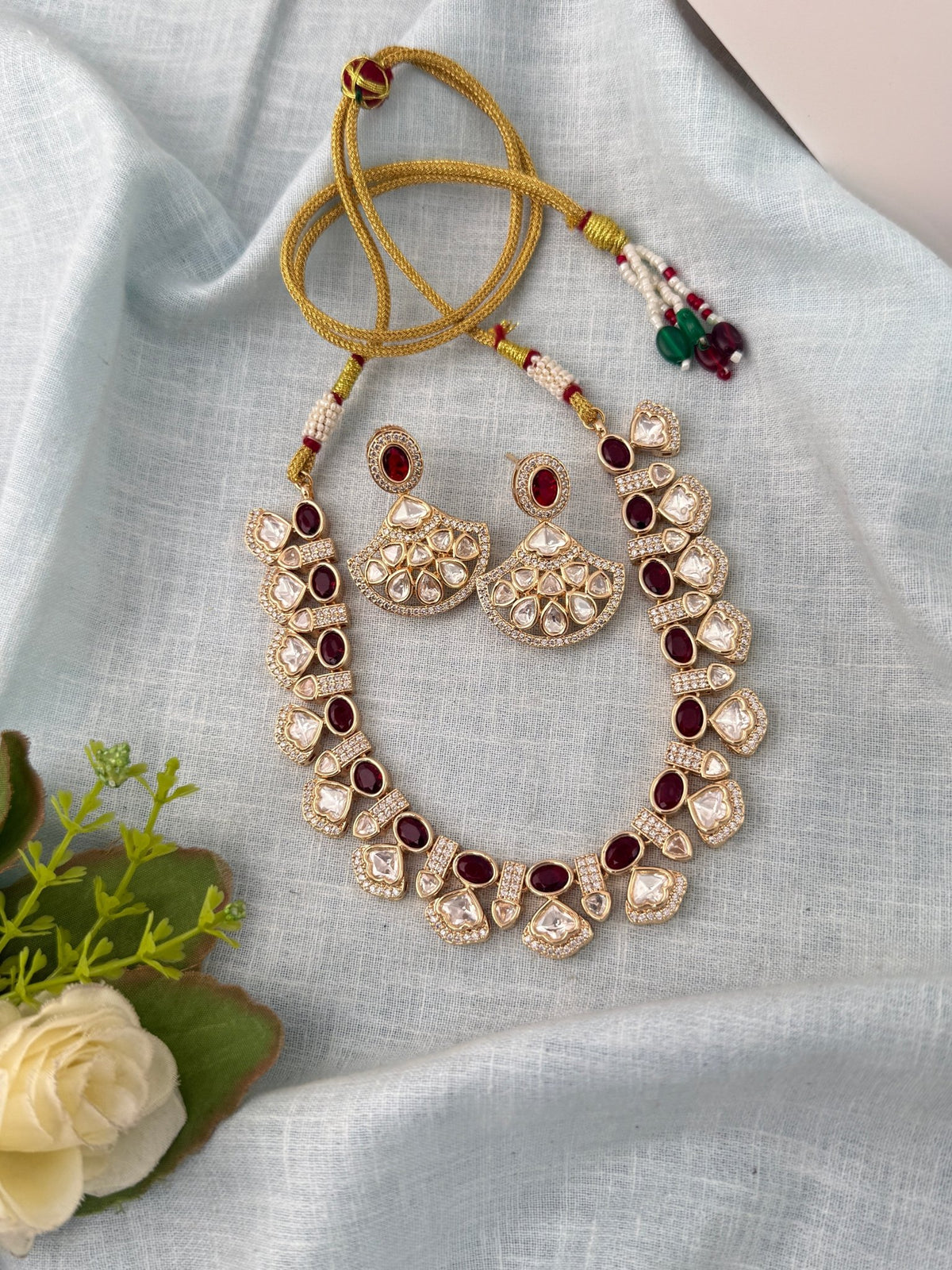 Kundan Layered Necklace Premium Short Set | N1008 - Mahilas