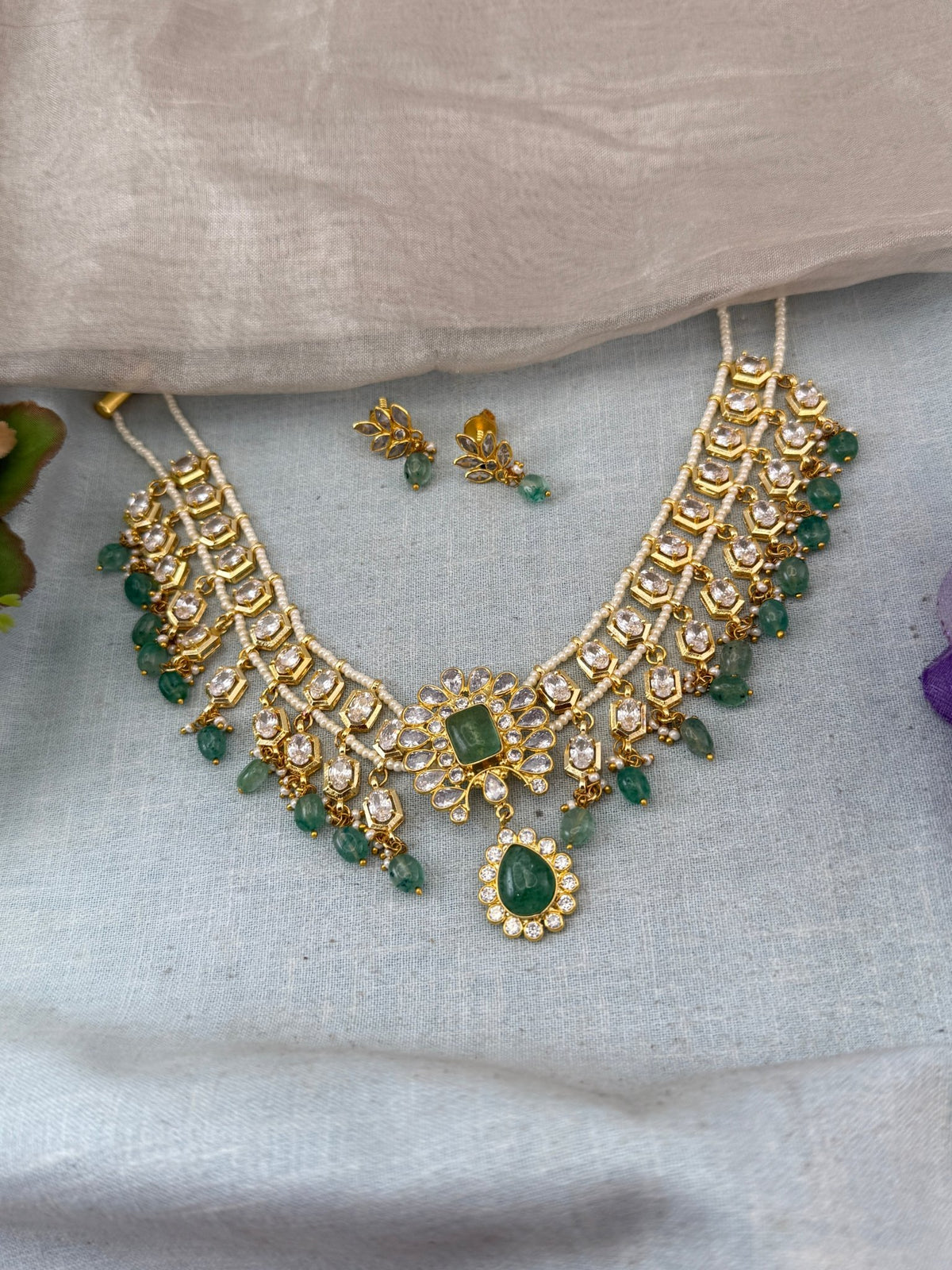 Kundan Pearl Necklace Pendant Set | N0133 - Mahilas