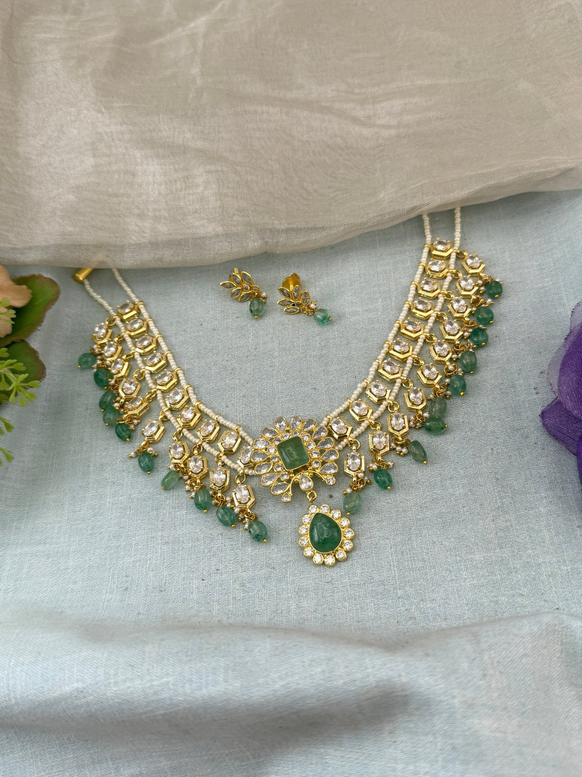 Kundan Pearl Necklace Pendant Set | N0133 - Mahilas