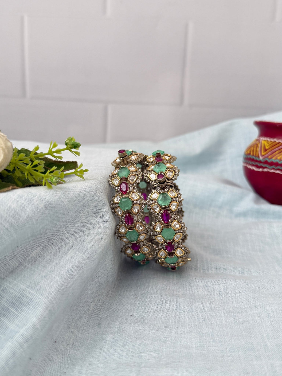 Kundan Stone Kada Bangles |Set Of 2| B0427 - Mahilas