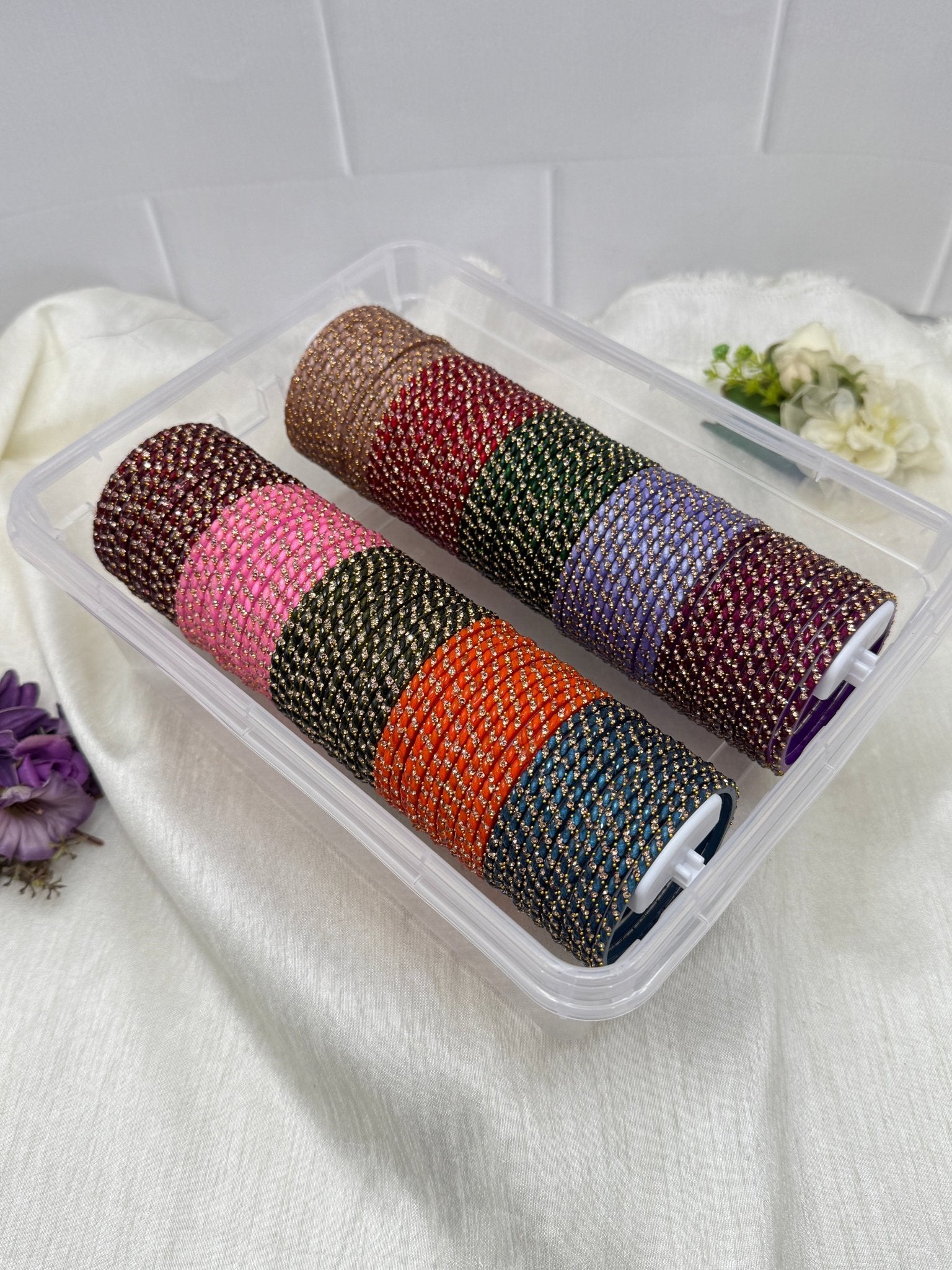 Luxurious 10 Color Sugar Design Glass Bangle Box - 054 - Mahilas
