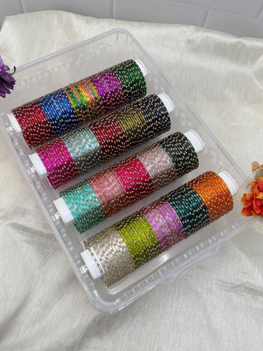 Luxurious 20 Colors Watery Resham Design Glass Bangle Box - 072 - Mahilas