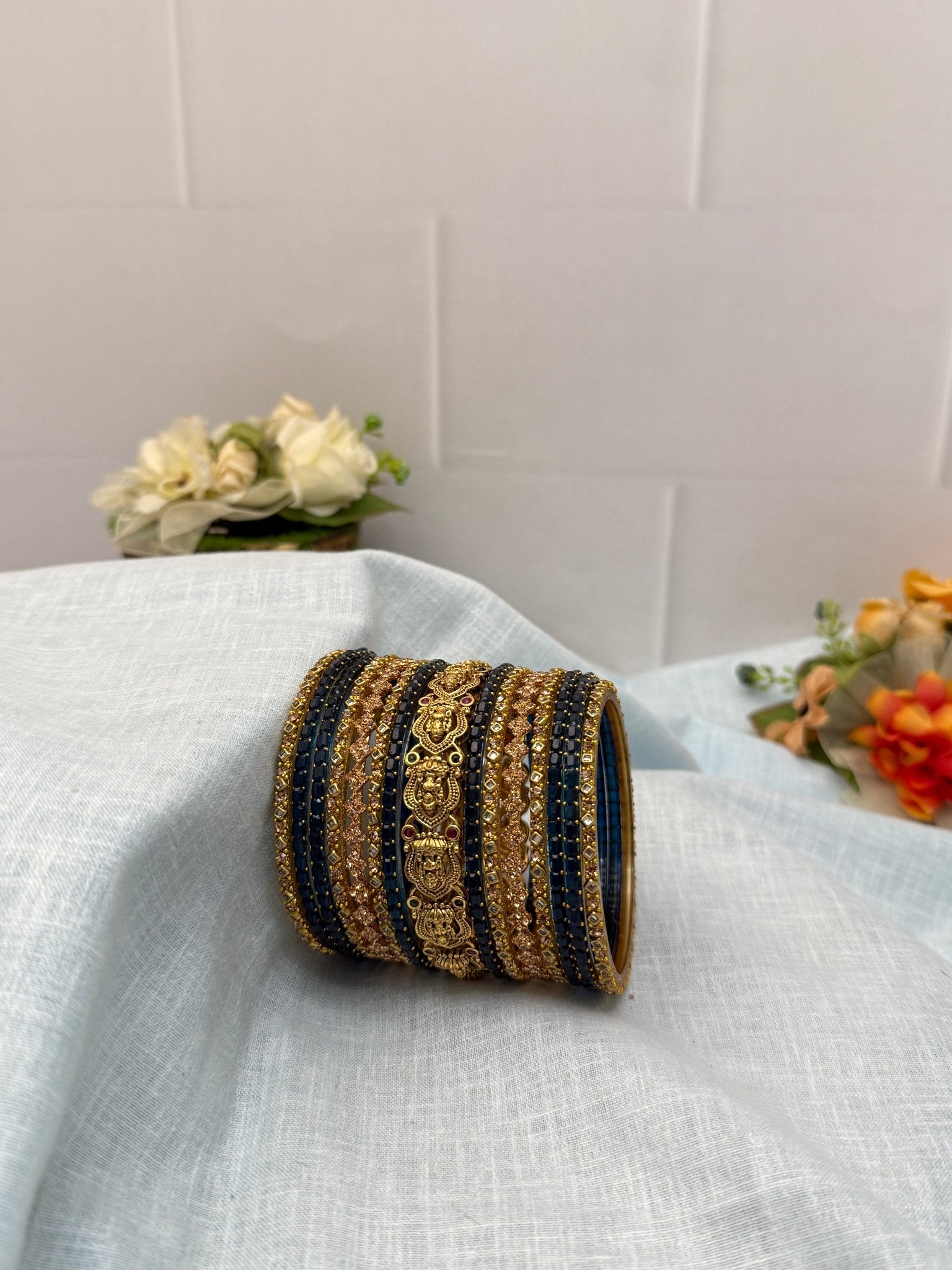 Luxurious Antique Bangle Set In 20 Color Options - 5166 - Mahilas