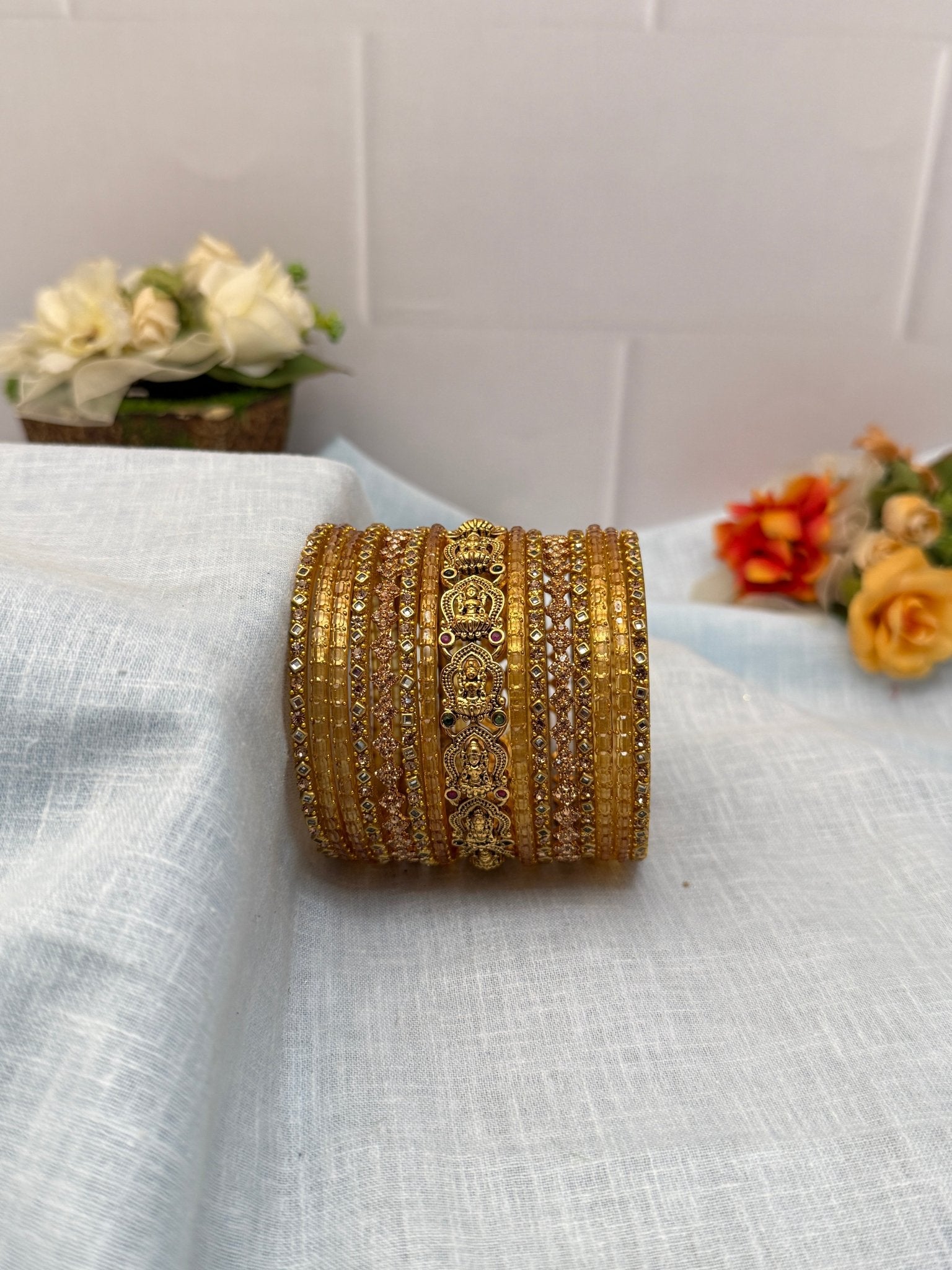 Luxurious Antique Bangle Set In 20 Color Options - 5166 - Mahilas