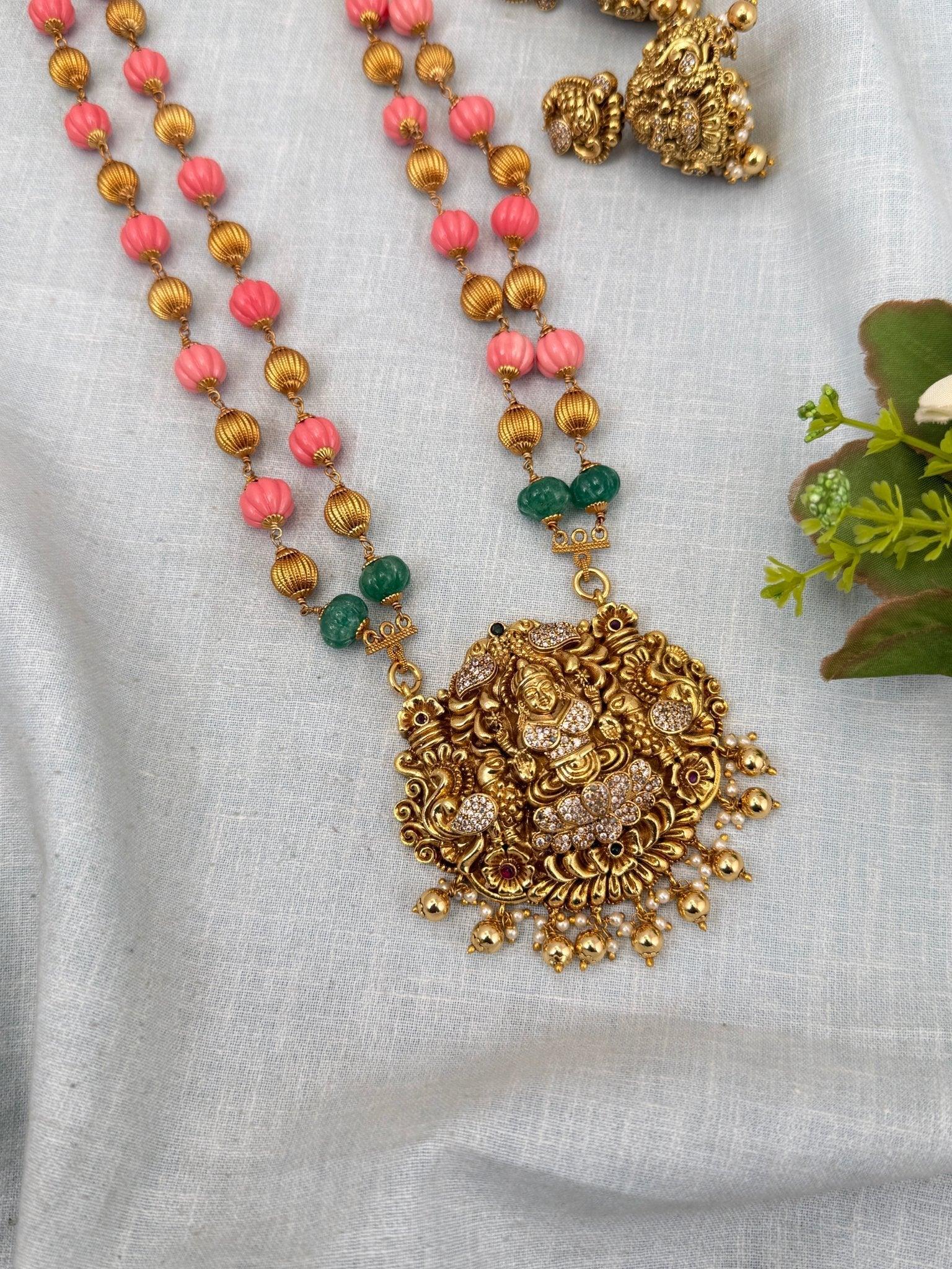 Luxurious Antique Beads Layer Lakshmi Pendant Necklace Set 0258 - Mahilas