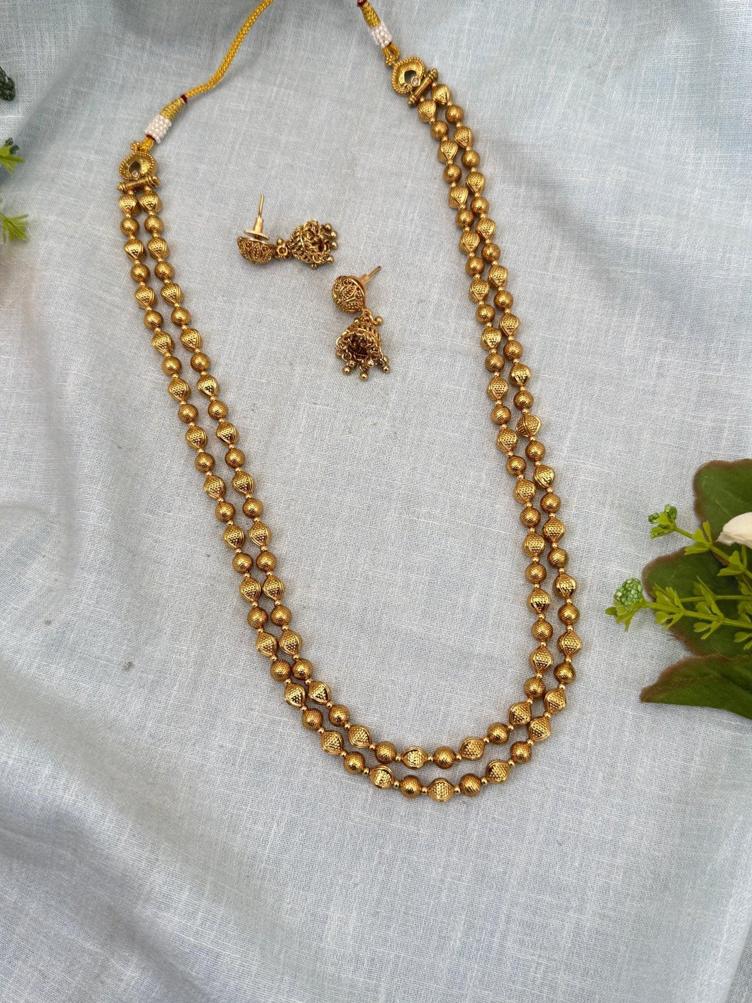 Luxurious Antique Beads Layer Mid Long Necklace Set 0284 - Mahilas
