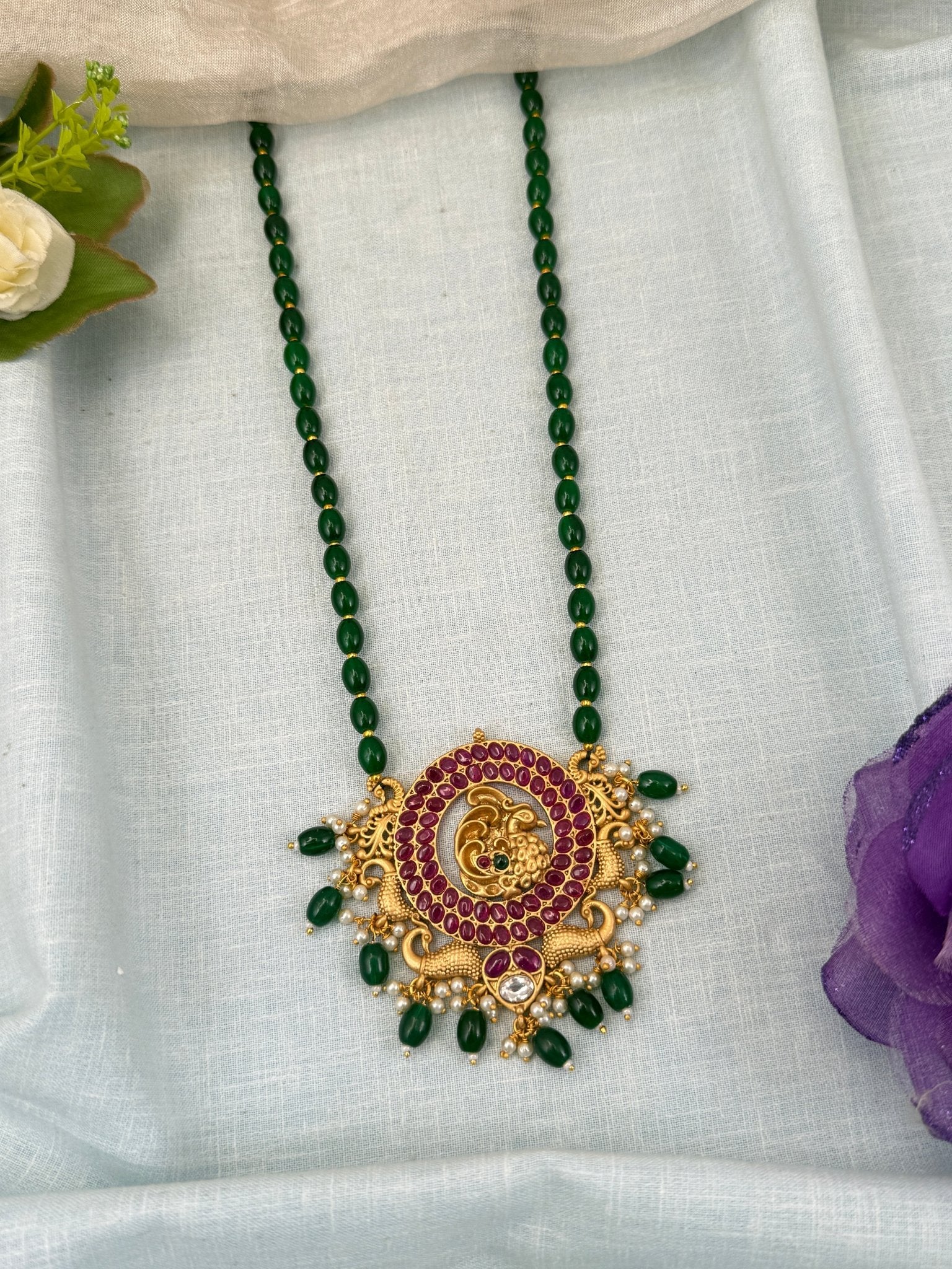 Luxurious Antique Beads Pendant Peacock Long Necklace Set 0586 - Mahilas