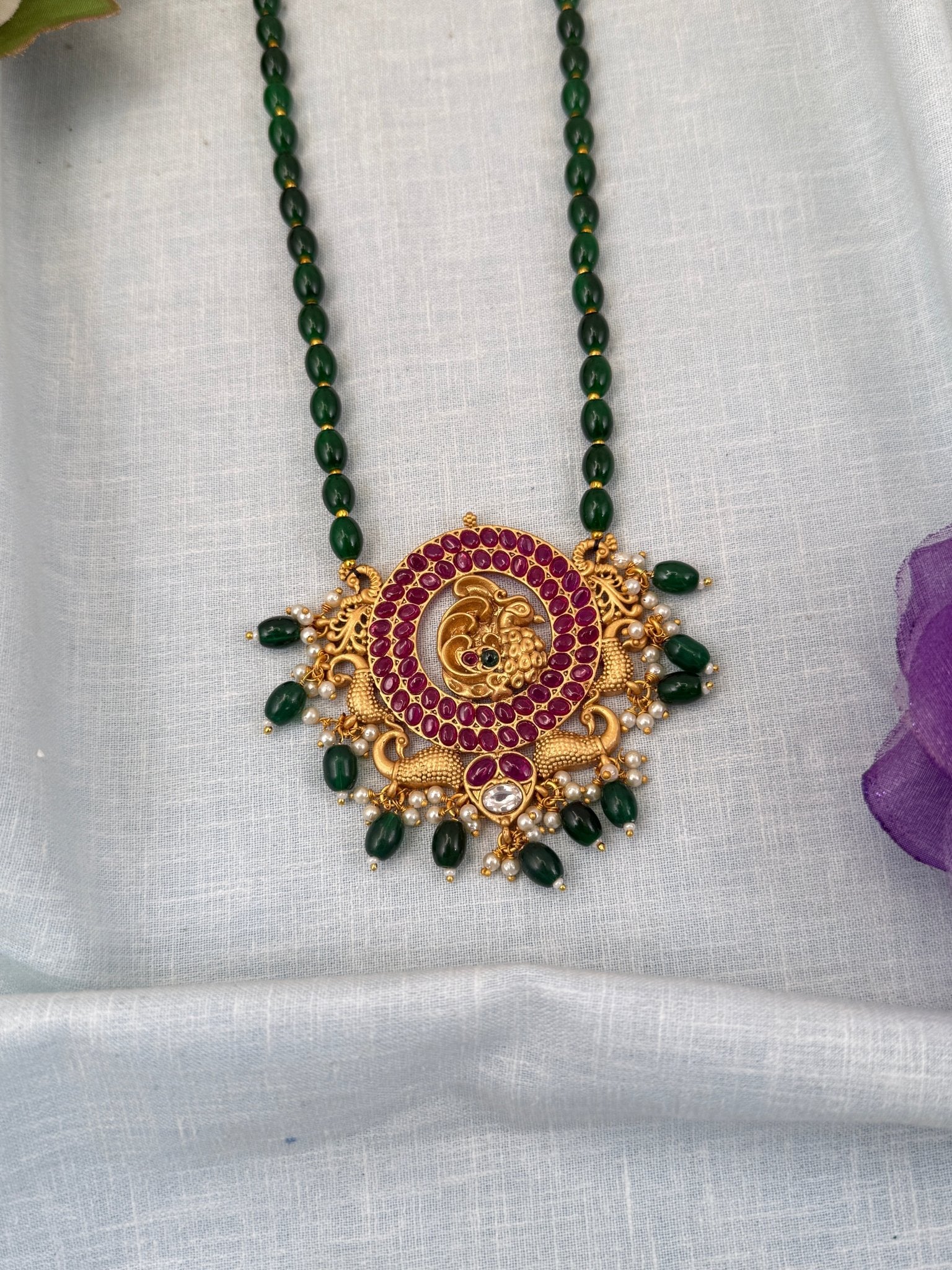 Luxurious Antique Beads Pendant Peacock Long Necklace Set 0586 - Mahilas