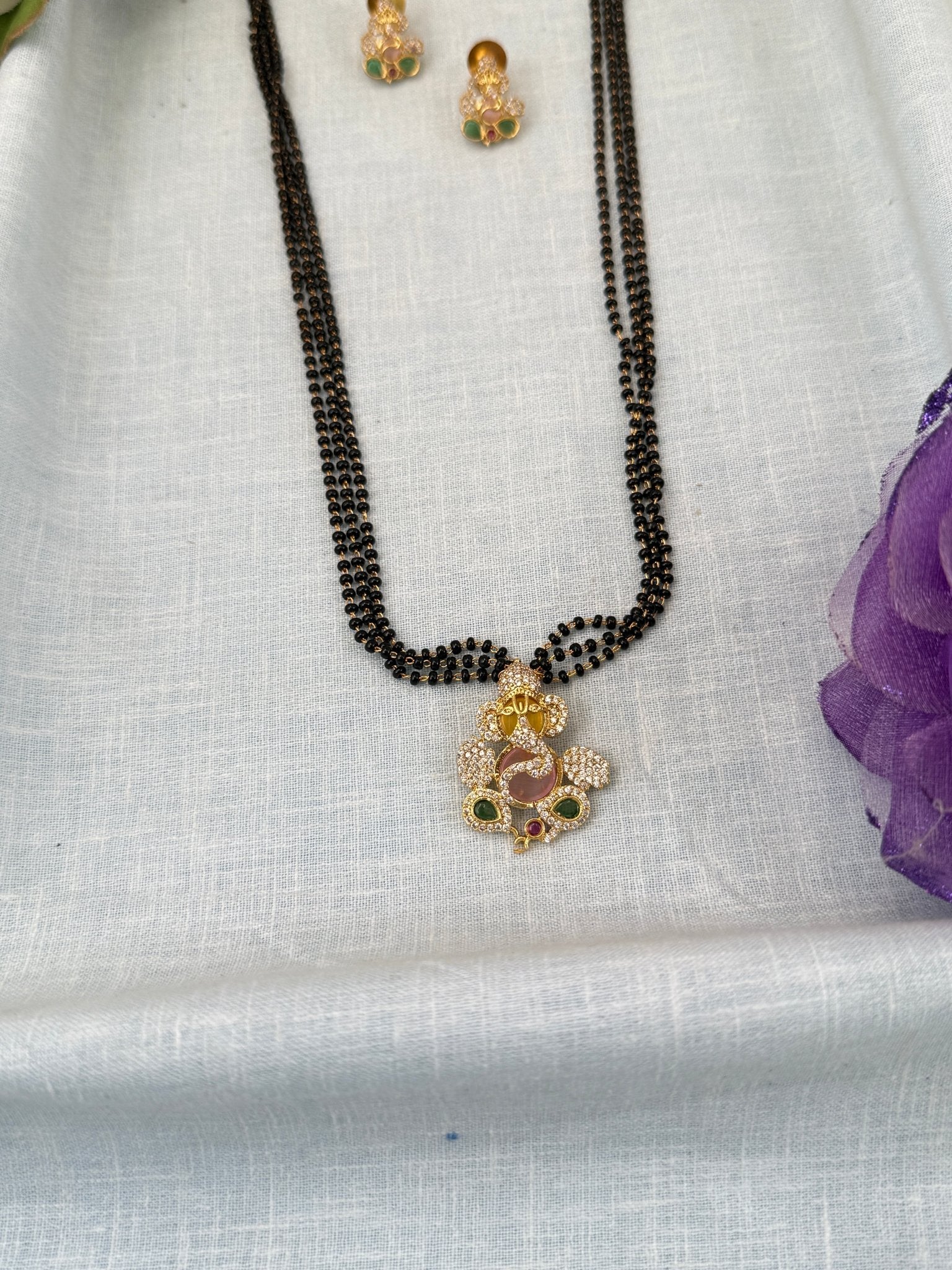 Luxurious Antique Black Beads Long Necklace Set 0596 - Mahilas