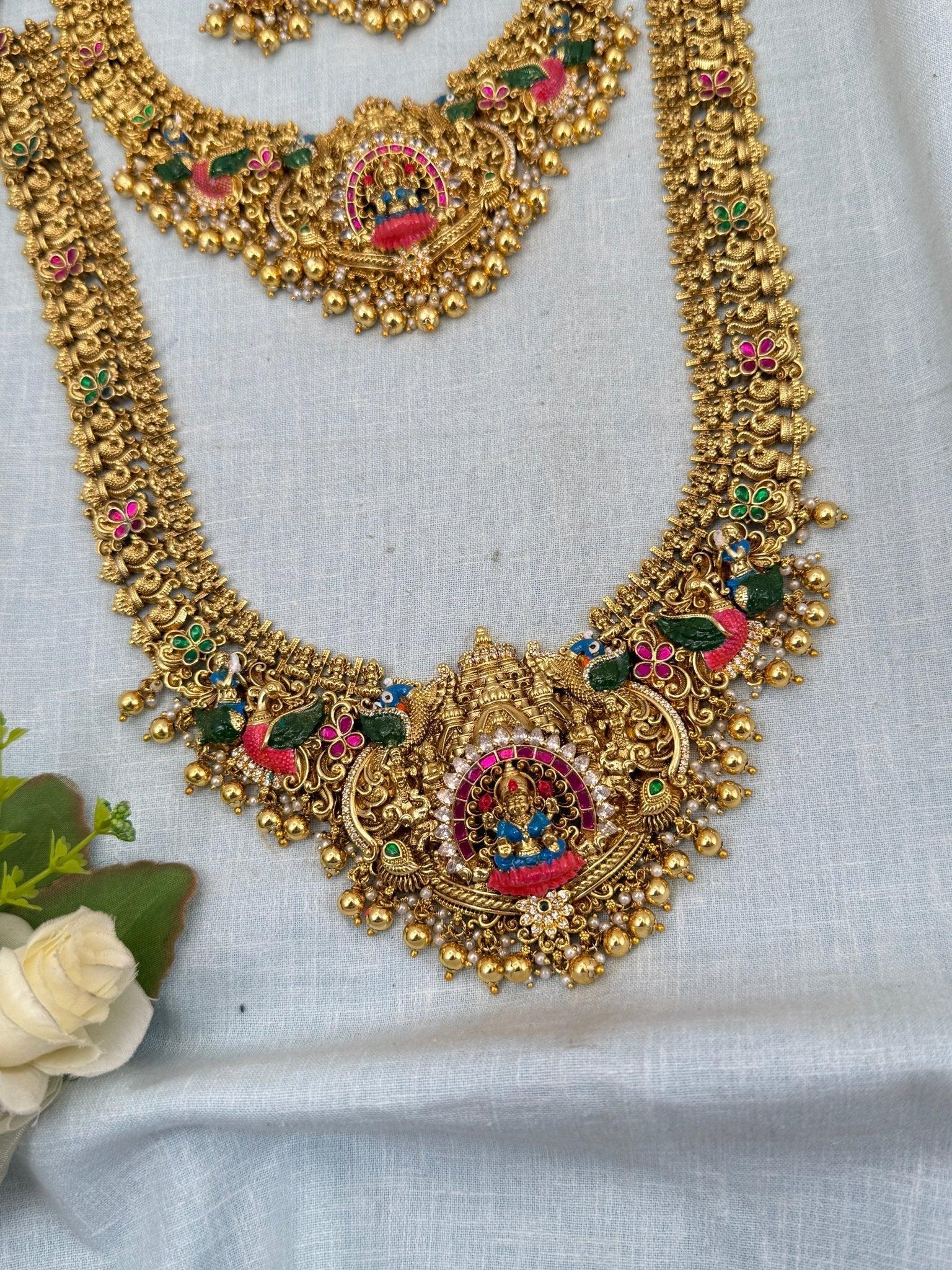Luxurious Antique Bridal Hand Paint Lakshmi Necklace Set 0113 - Mahilas