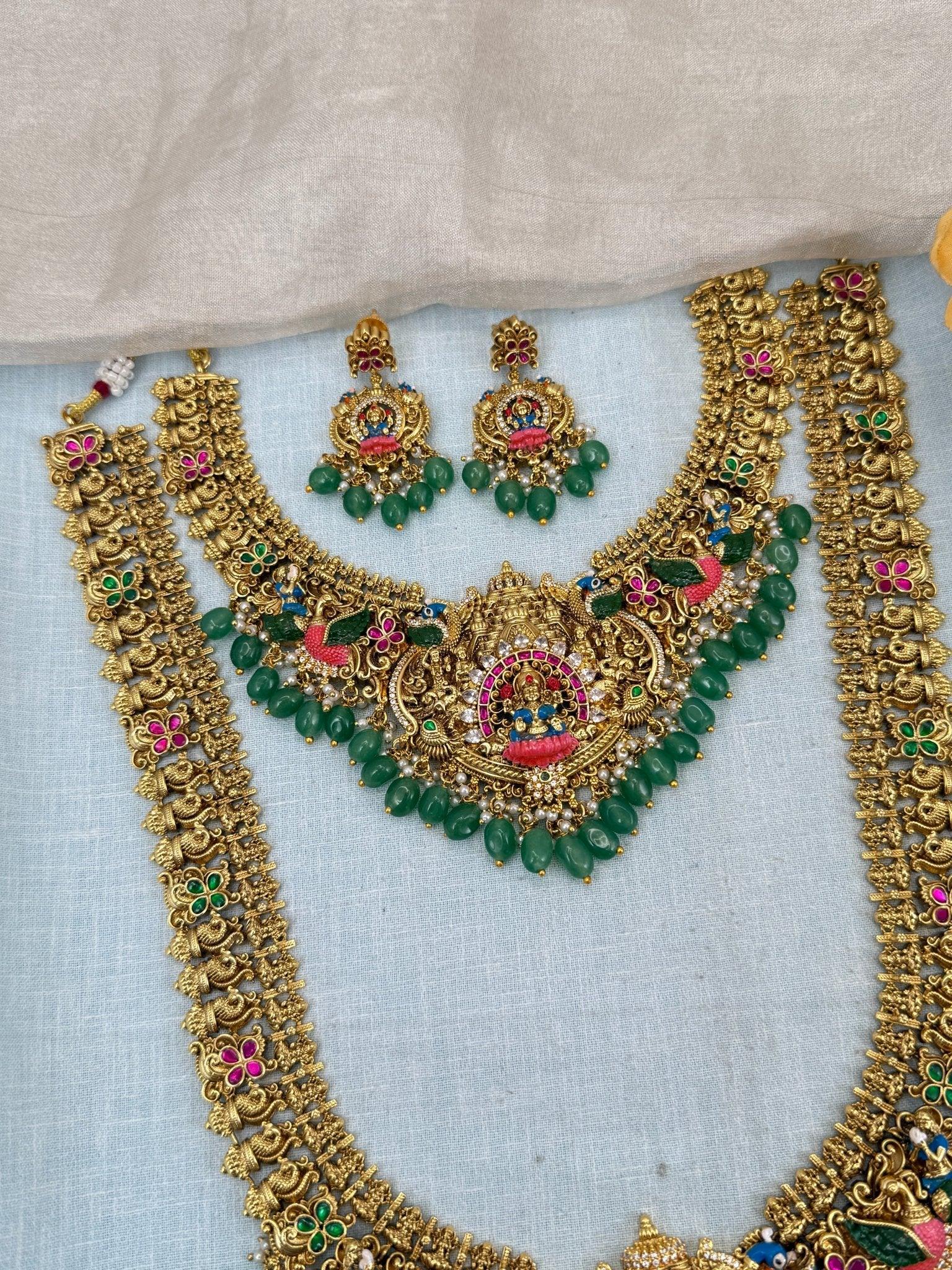 Luxurious Antique Bridal Hand Paint Lakshmi Necklace Set 0114 - Mahilas