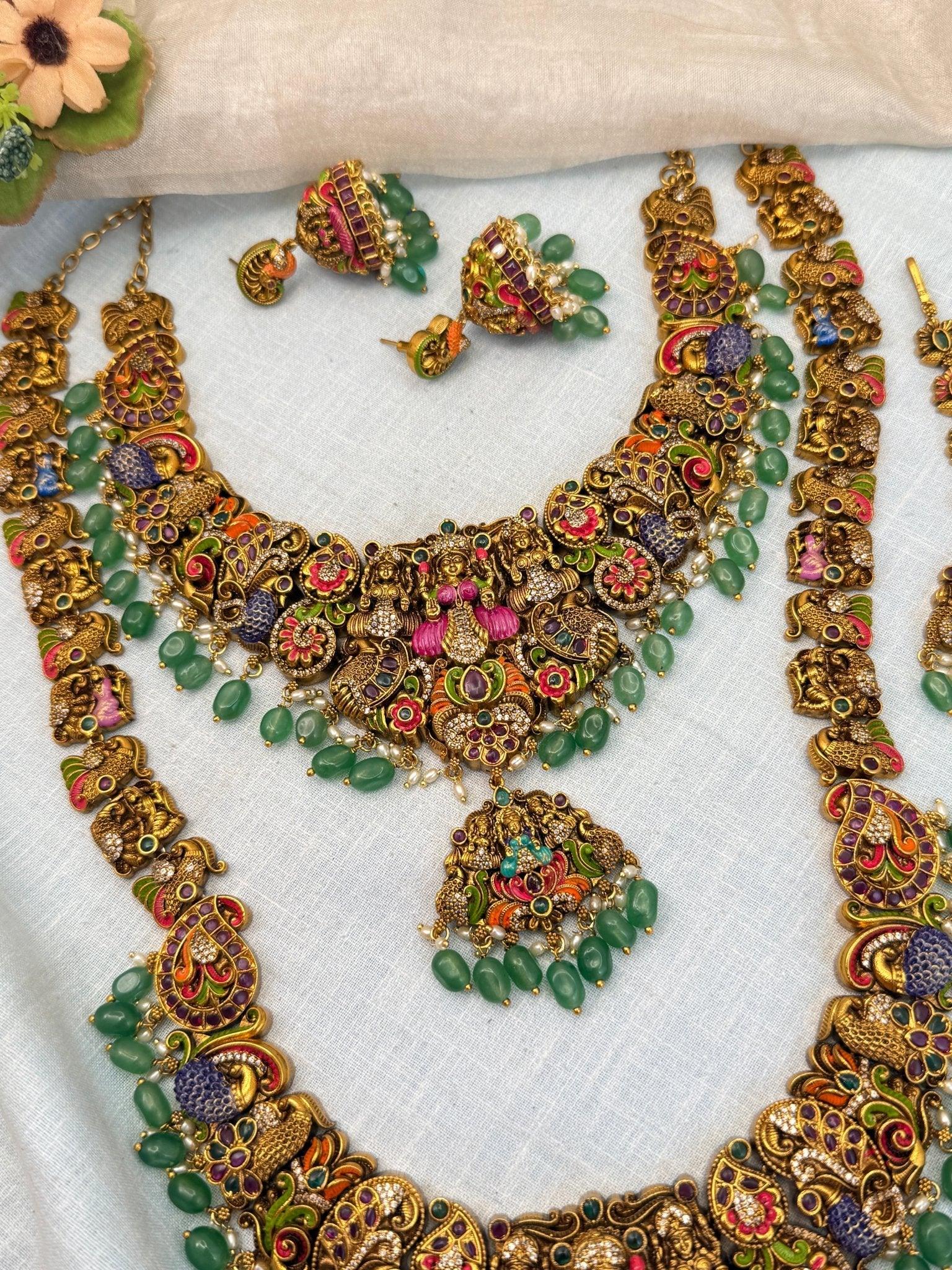 Luxurious Antique Bridal Lakshmi Necklace Set 979 - Mahilas