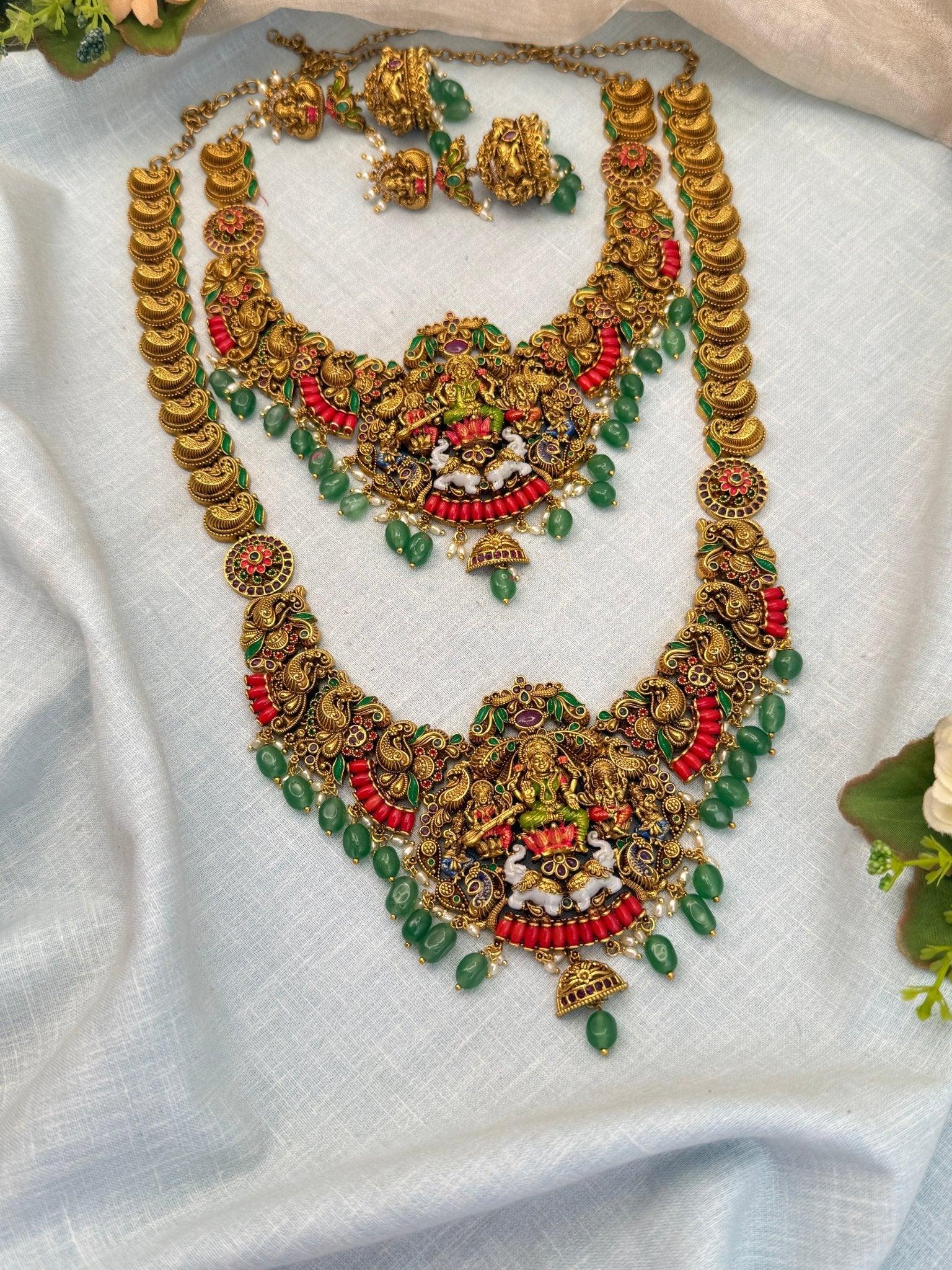 Luxurious Antique Bridal Lakshmi Necklace Set 980 - Mahilas