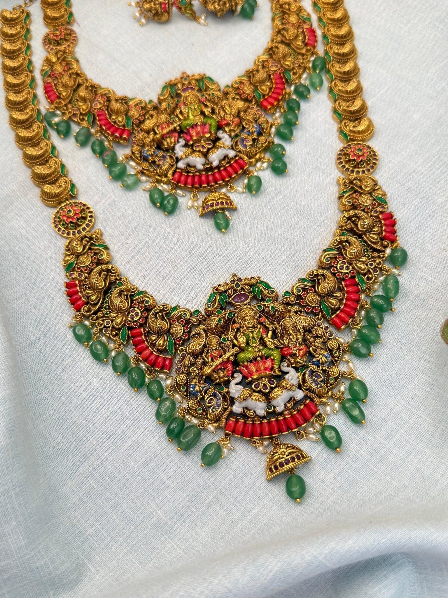 Luxurious Antique Bridal Lakshmi Necklace Set 980 - Mahilas