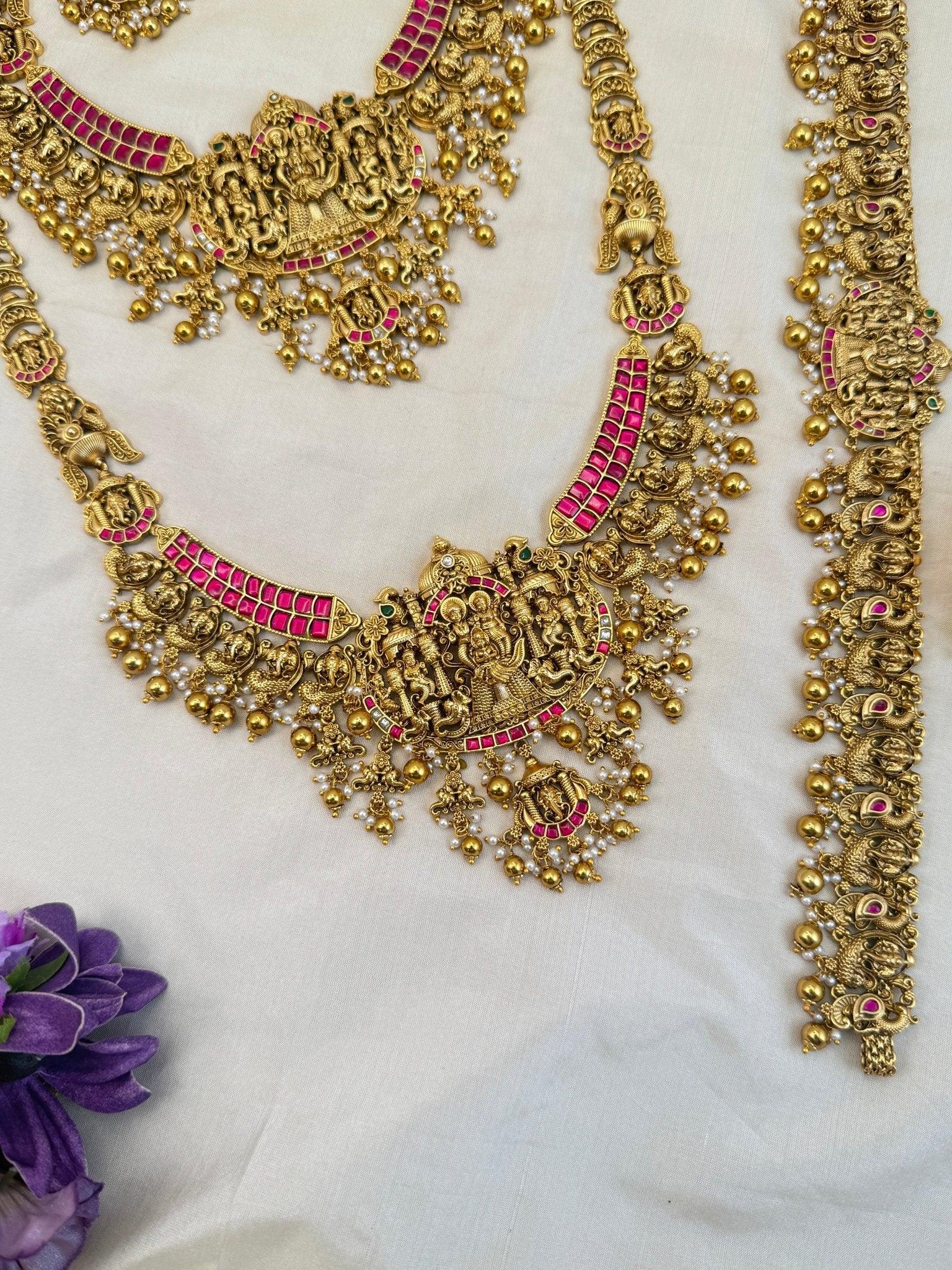 Luxurious Antique Bridal Necklace Set with Vaddanam 903 - Mahilas