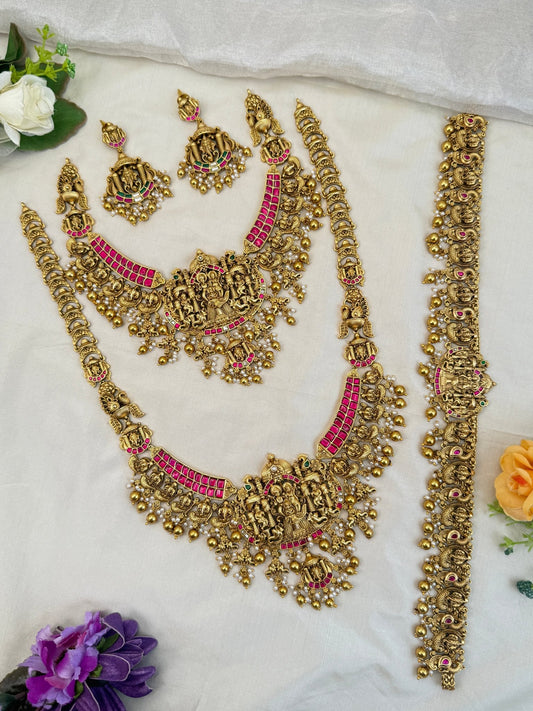 Luxurious Antique Bridal Necklace Set with Vaddanam 903 - Mahilas