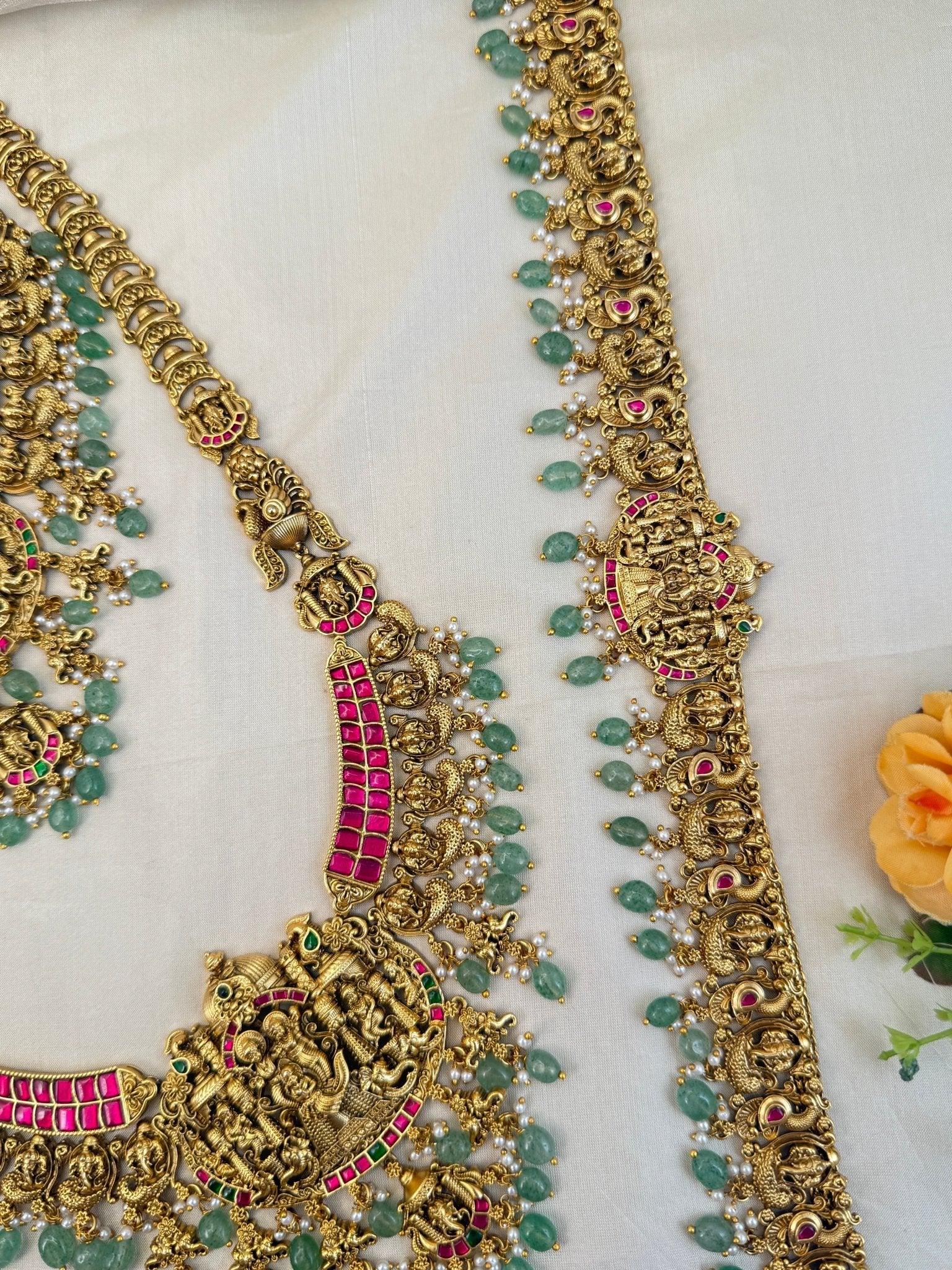 Luxurious Antique Bridal Necklace Set with Vaddanam 904 - Mahilas