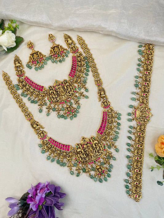 Luxurious Antique Bridal Necklace Set with Vaddanam 904 - Mahilas