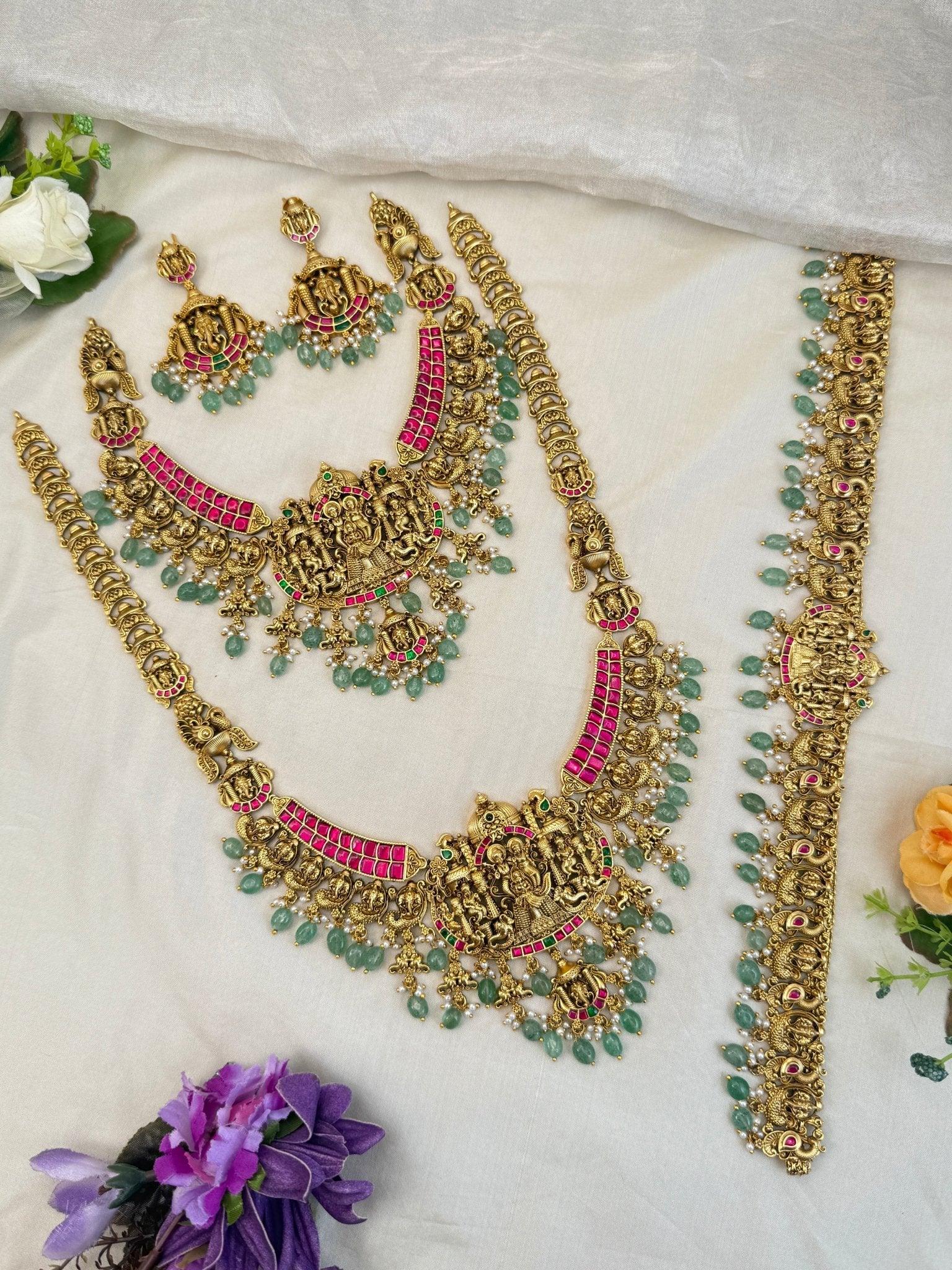 Luxurious Antique Bridal Necklace Set with Vaddanam 904 - Mahilas