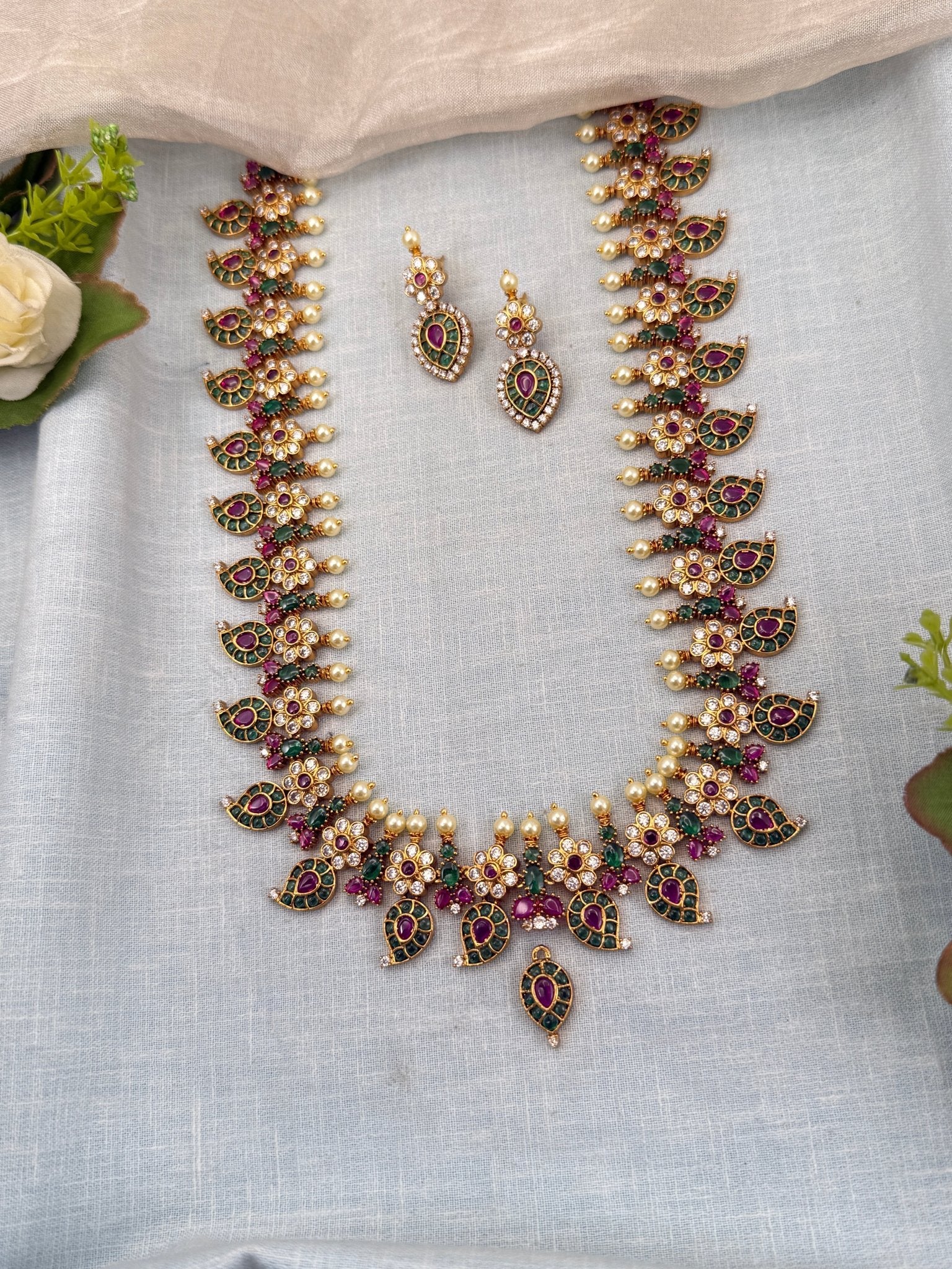 Luxurious Antique Detachable Peacock Pendant Semi Bridal Necklace Set 0625 - Mahilas