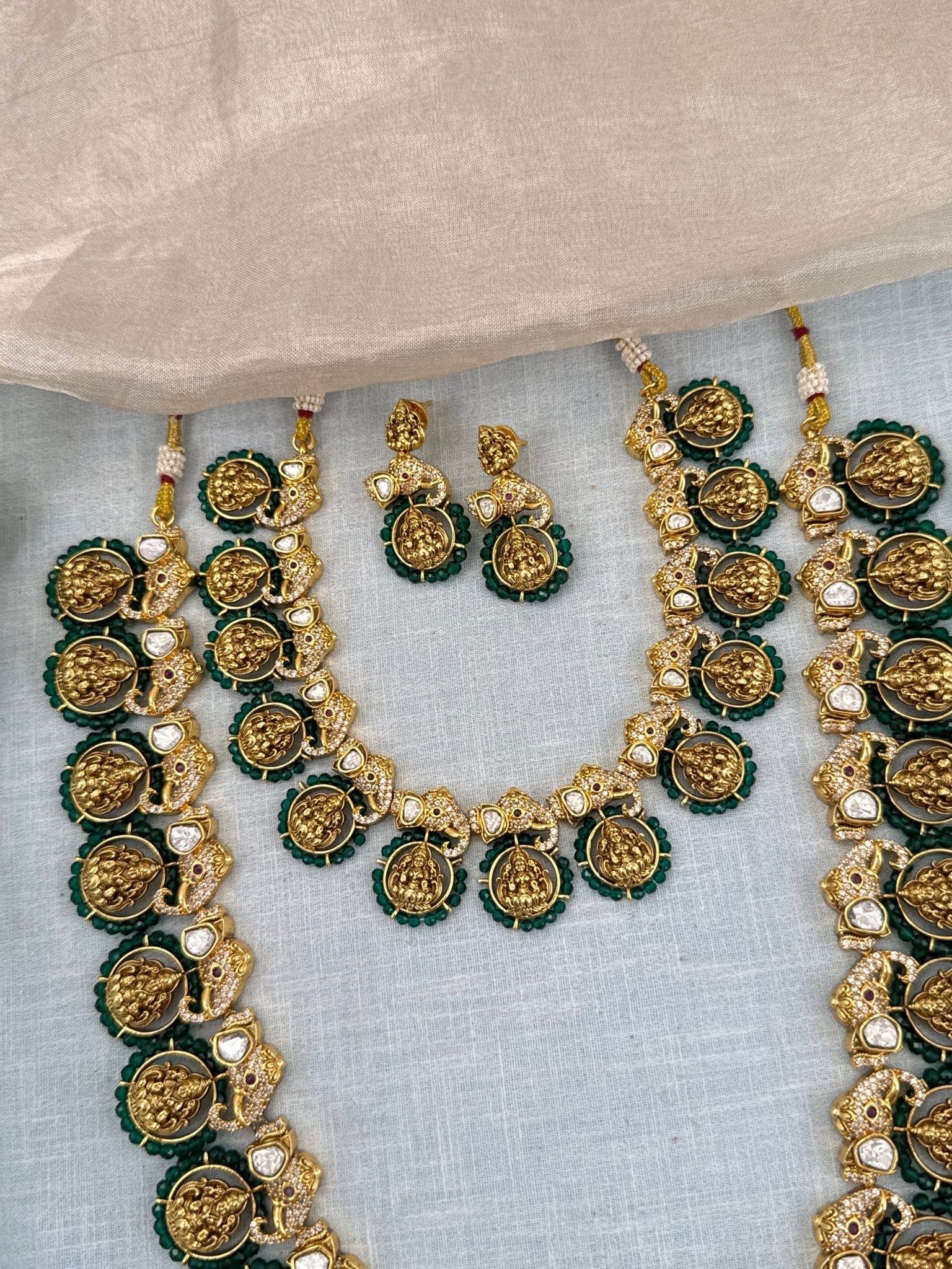 Luxurious Antique Gaja Lakshmi Bridal Necklace Set 0687 - Mahilas