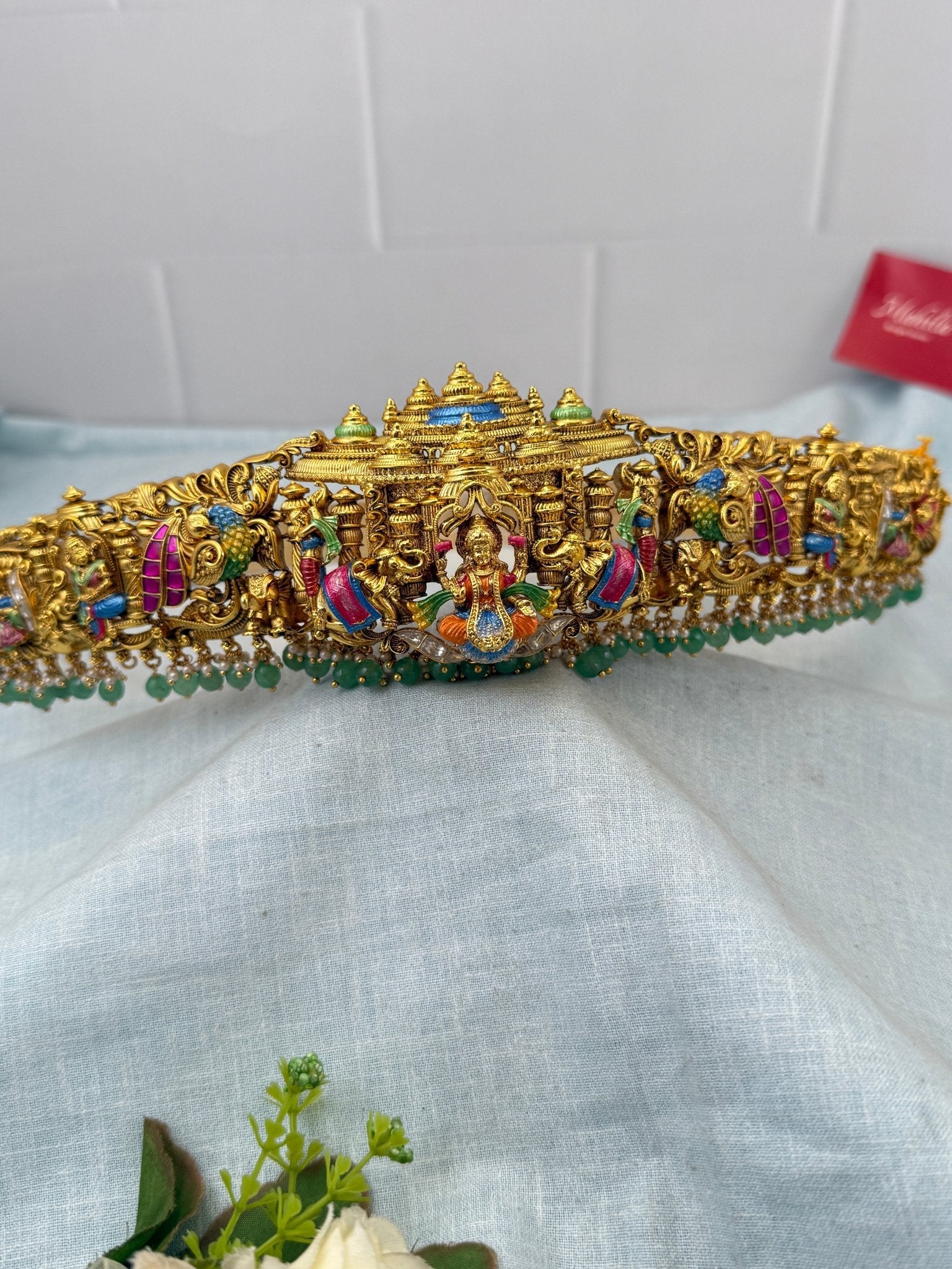Luxurious Antique Gaja Lakshmi Hand Painted Vaddanam Kamarbandh 7275 - Mahilas