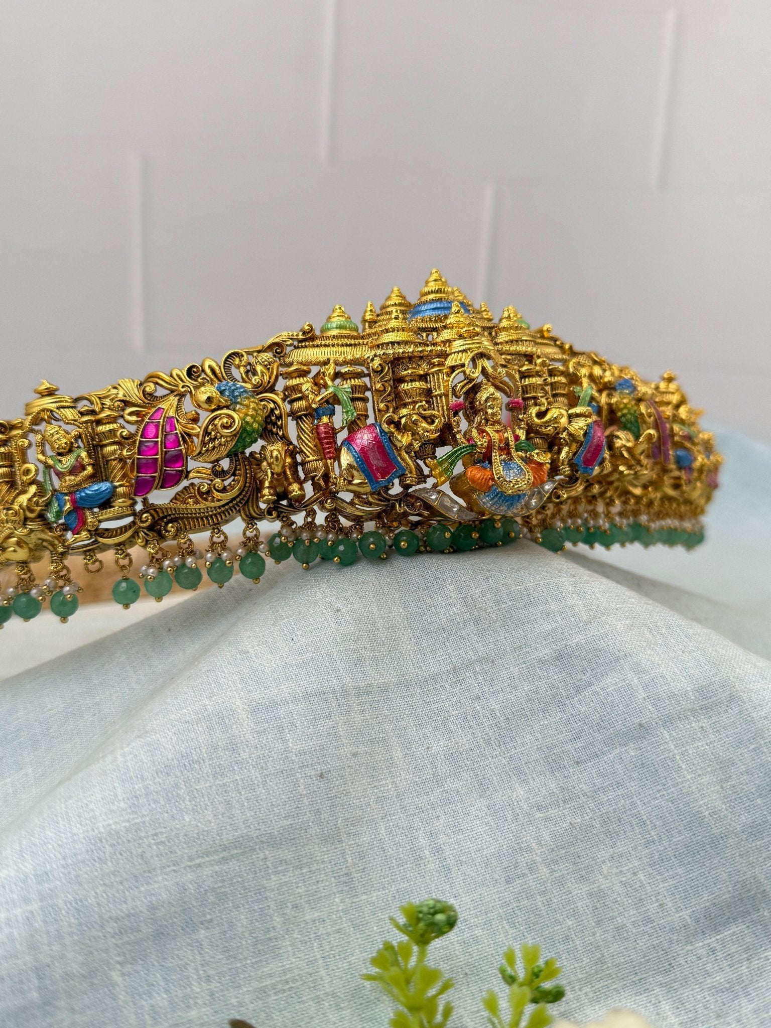 Luxurious Antique Gaja Lakshmi Hand Painted Vaddanam Kamarbandh 7275 - Mahilas