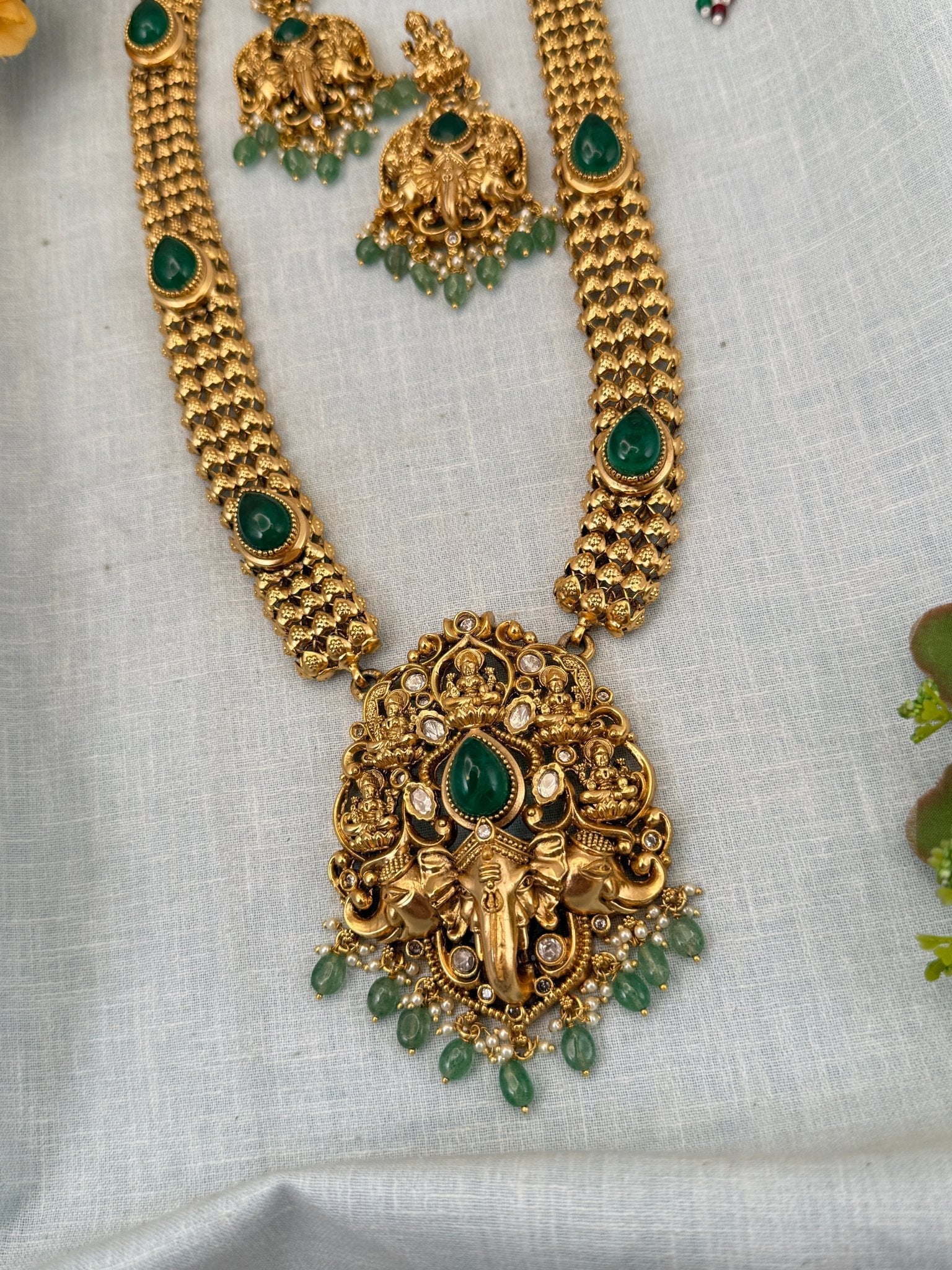 Luxurious Antique Ganesha Pendant Long Necklace Set 0439 - Mahilas