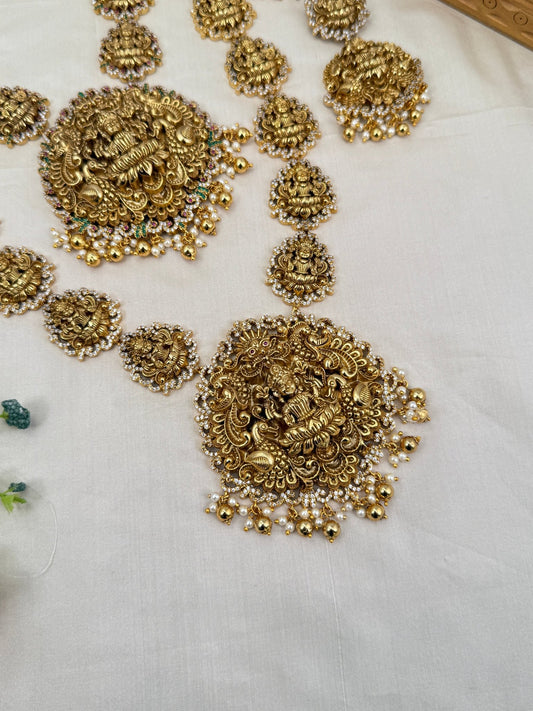 Luxurious Antique Gold Lakshmi Bridal Necklace Set 753 - Mahilas