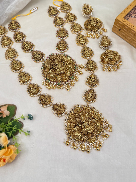 Luxurious Antique Gold Lakshmi Bridal Necklace Set 753 - Mahilas