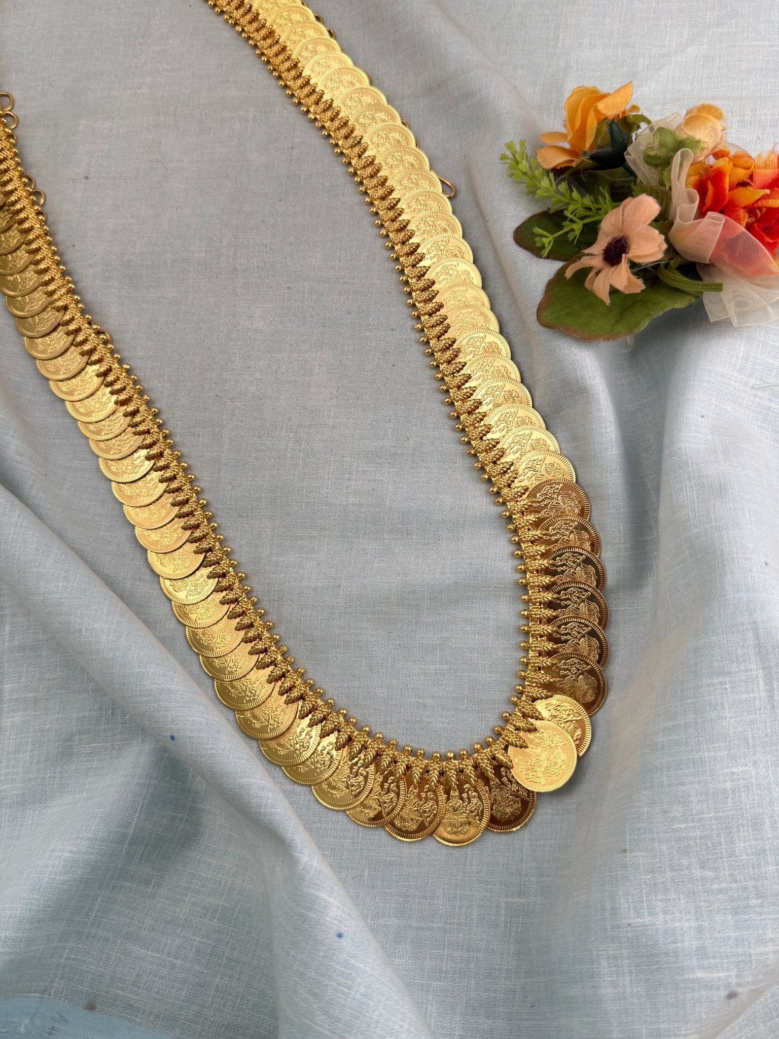 Luxurious Antique Gold Like Kaasu Long Necklace Set 46 inches 1065 - Mahilas