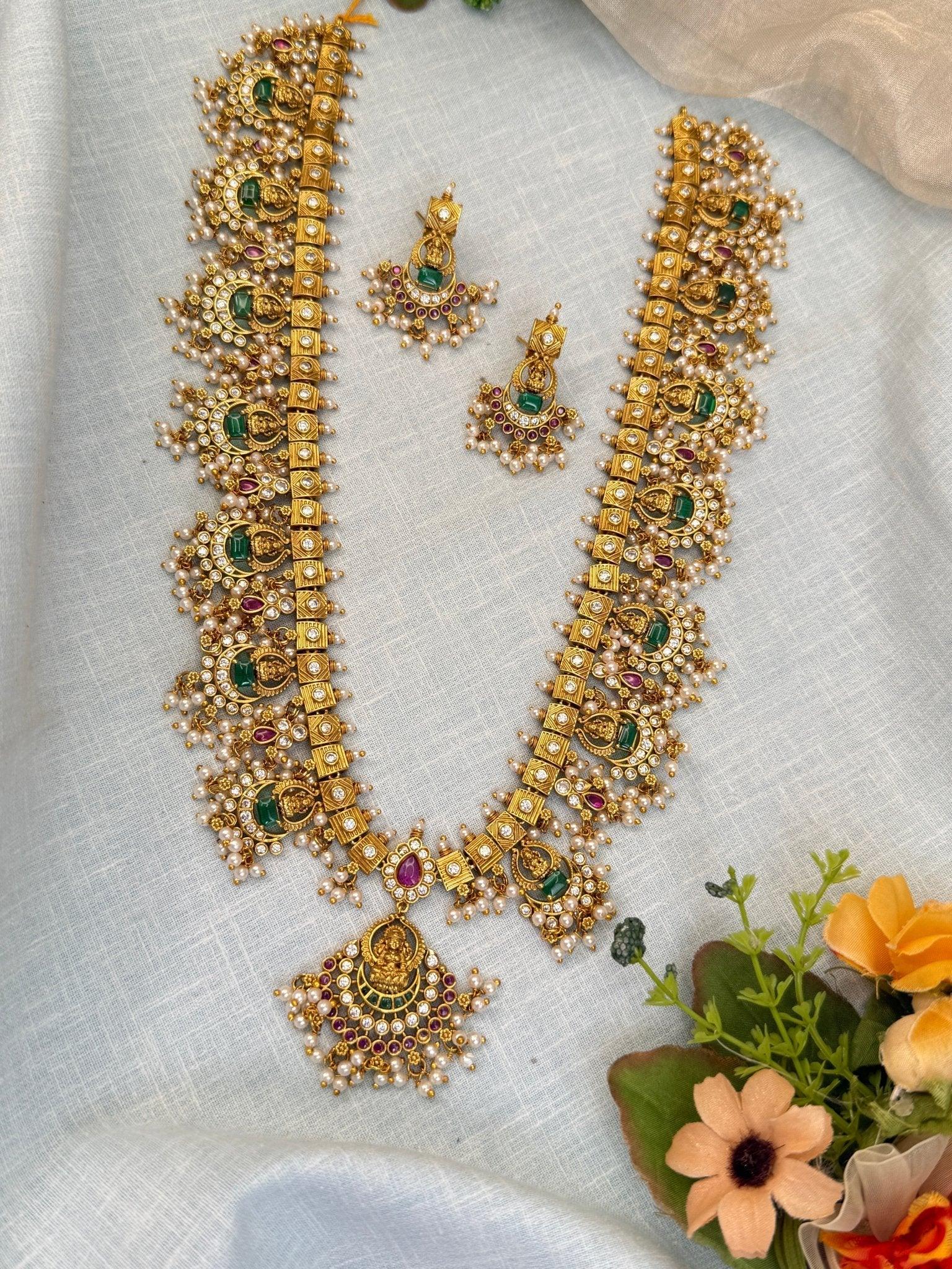 Luxurious Antique Guttapusalu Long Necklace Set 871 - Mahilas