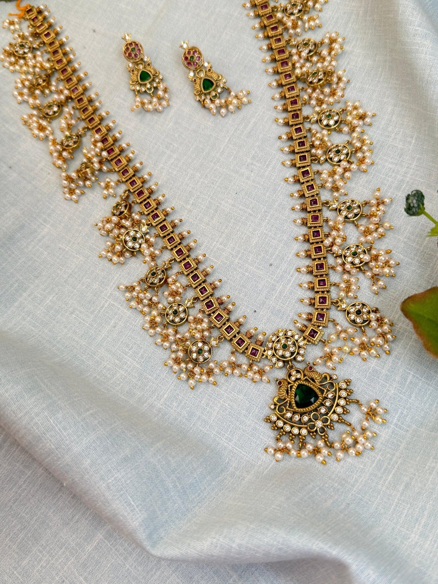 Luxurious Antique Guttapusalu Long Necklace Set 875 - Mahilas