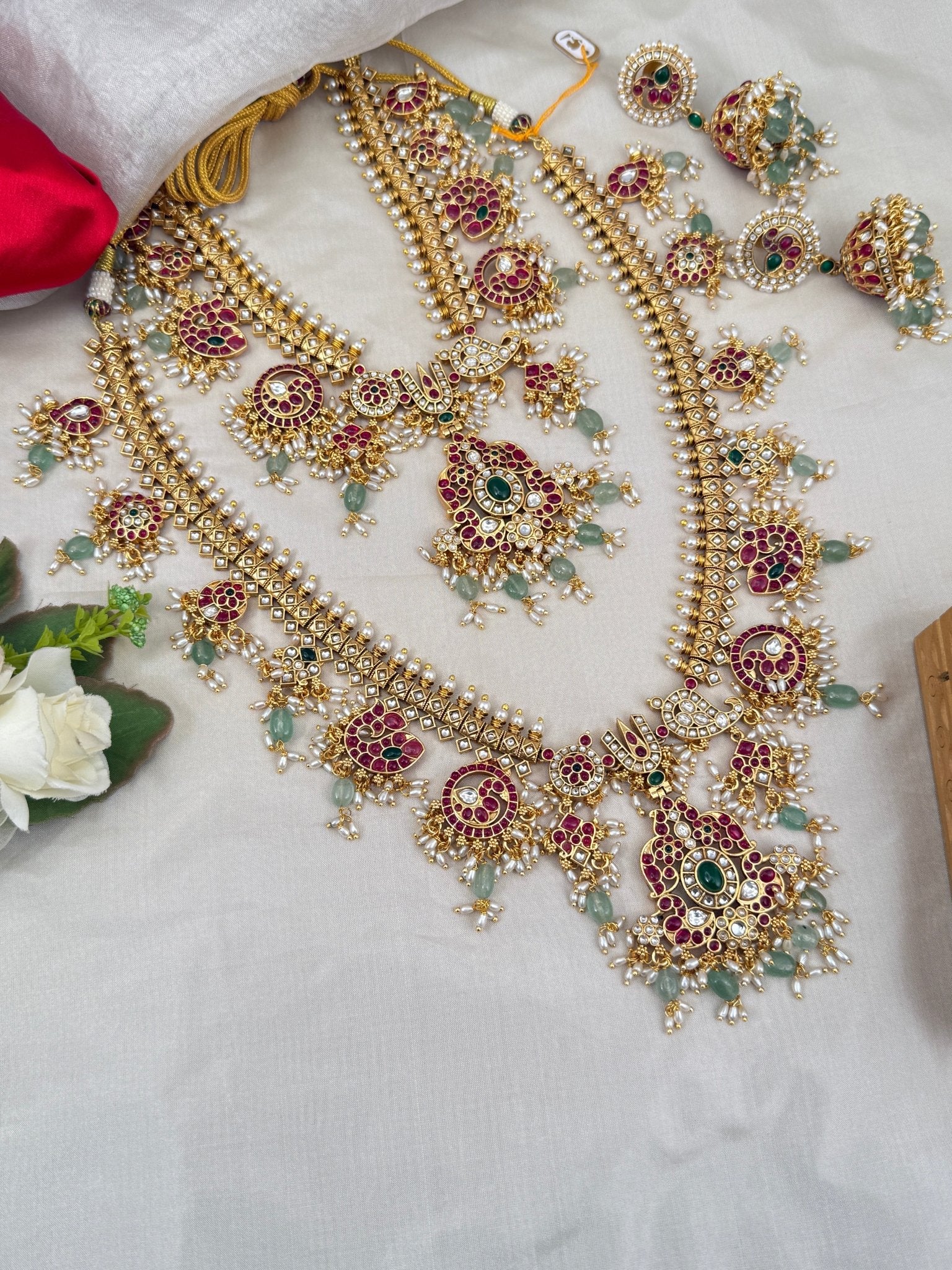 Luxurious Antique Guttapusalu Short & Long Necklace Set 677 - Mahilas