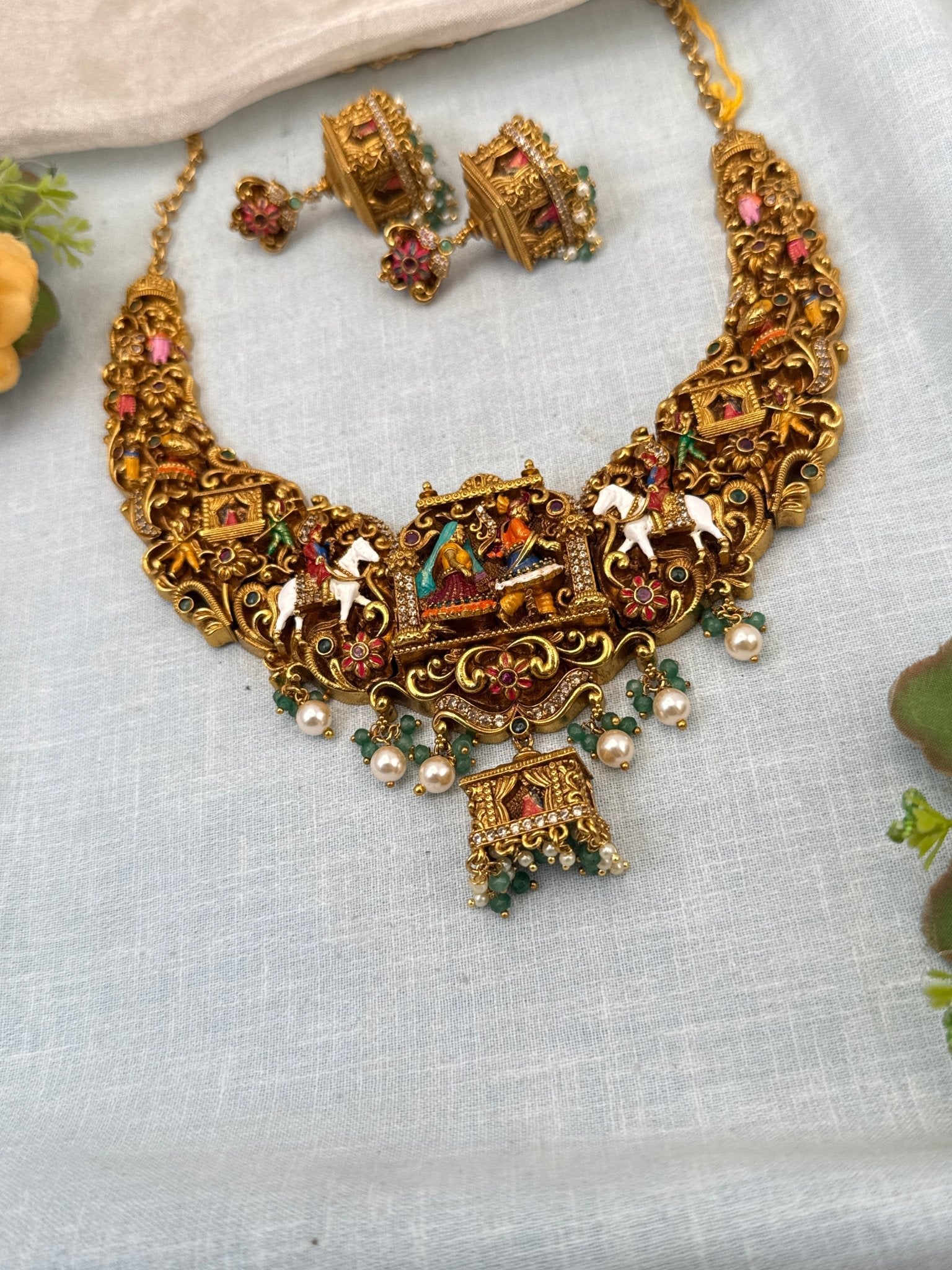 Luxurious Antique Hand Painted Choker Necklace Set 0767 - Mahilas