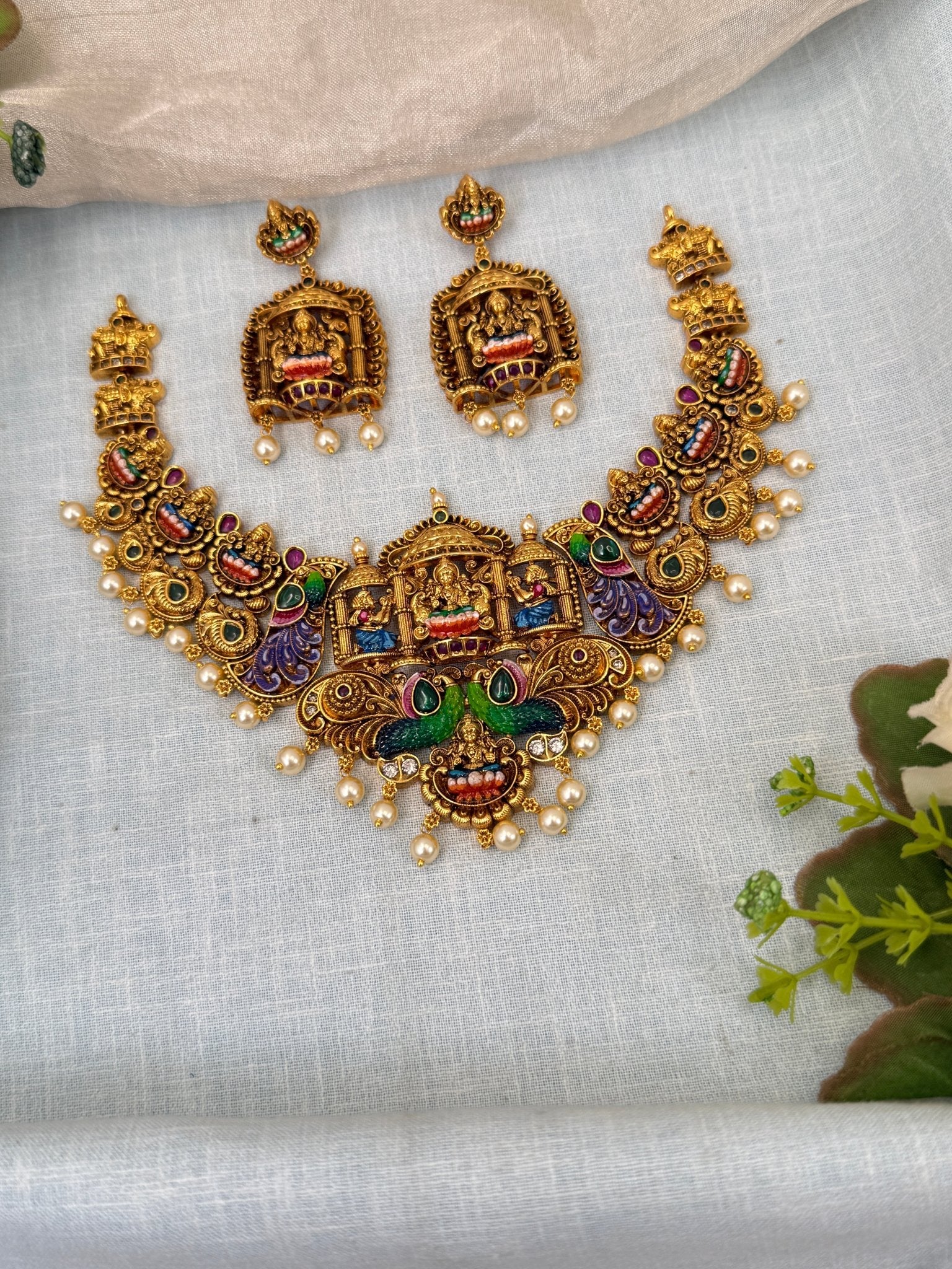 Luxurious Antique Hand Painted Short Necklace Set 0388 - Mahilas