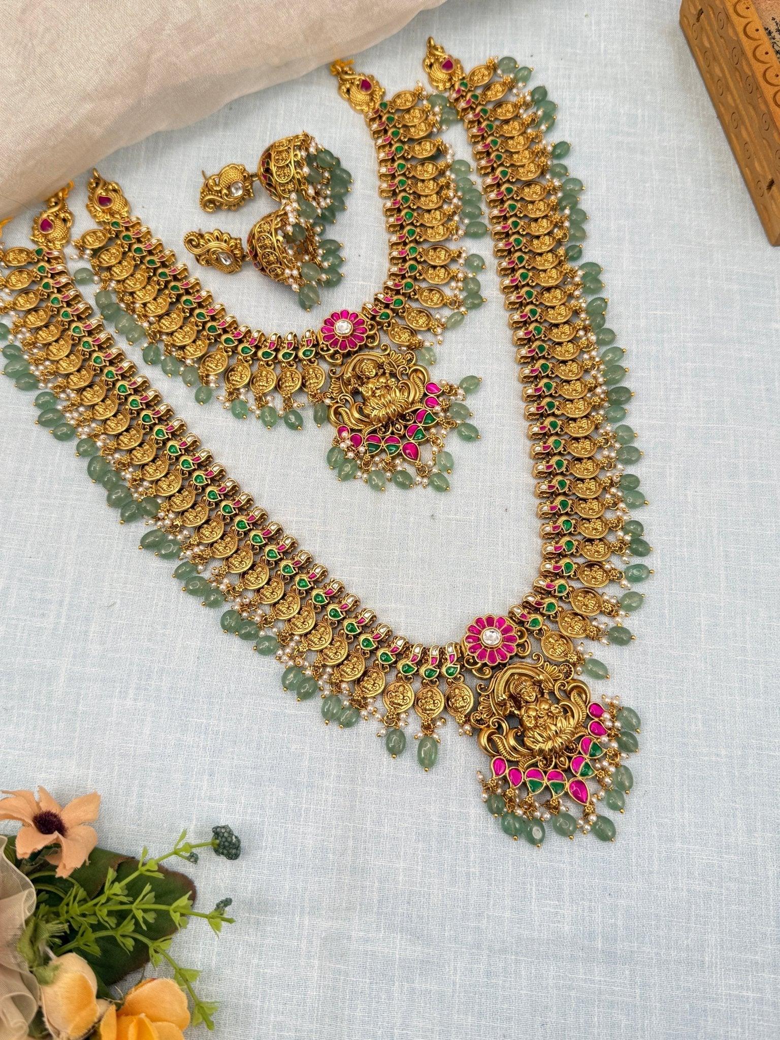 Luxurious Antique Jadau Kaasu Bridal Necklace Set 746 - Mahilas