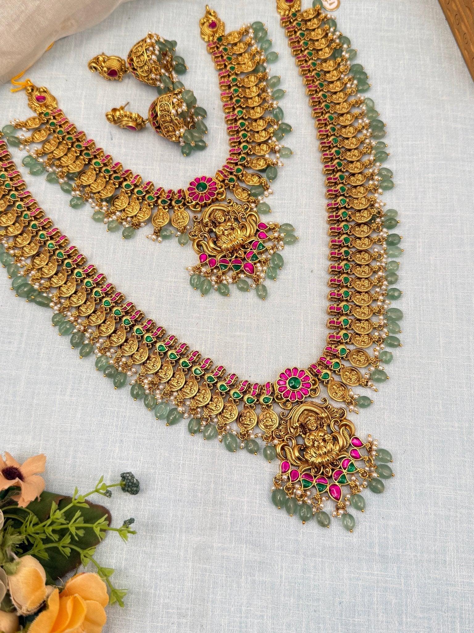 Luxurious Antique Jadau Kaasu Bridal Necklace Set 747 - Mahilas