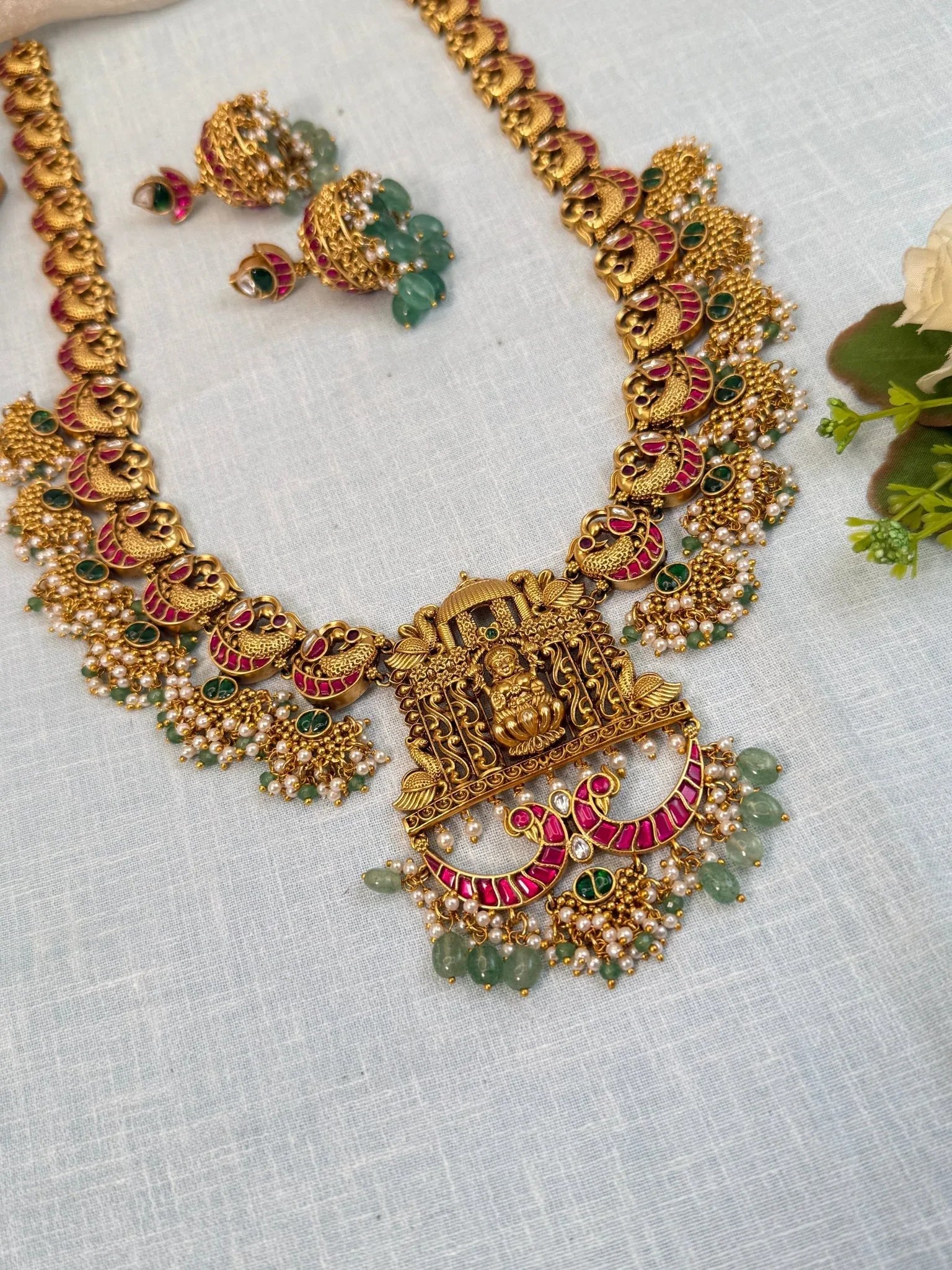 Luxurious Antique Jadau Long Necklace Set 863 - Mahilas