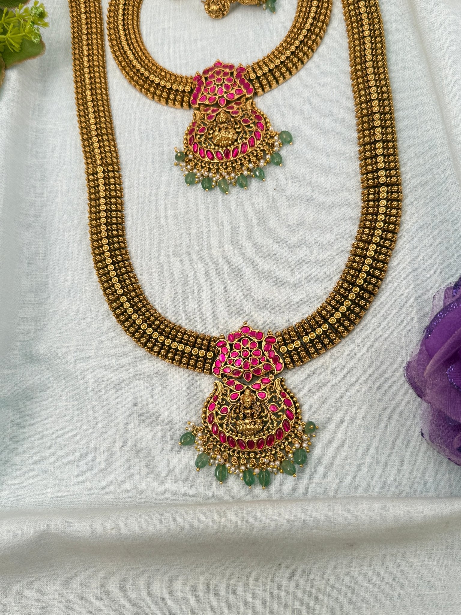 Luxurious Antique Jadau Semi Bridal Necklace Set 0648 - Mahilas