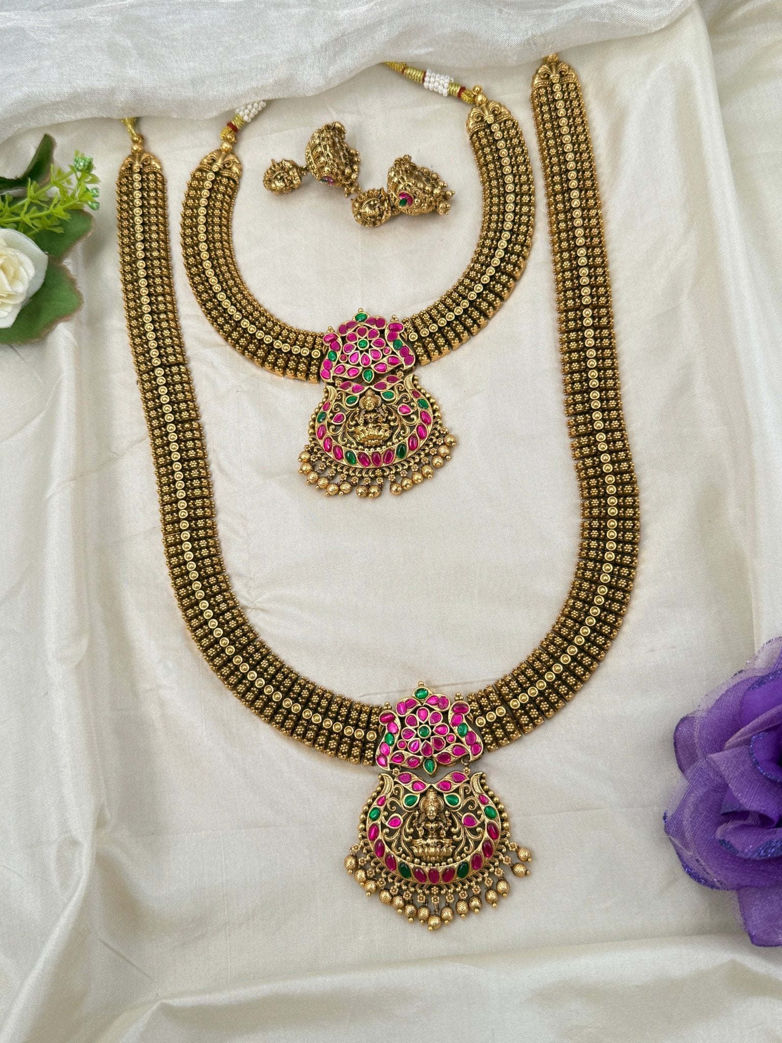 Luxurious Antique Jadau Semi Bridal Necklace Set 0656 - Mahilas