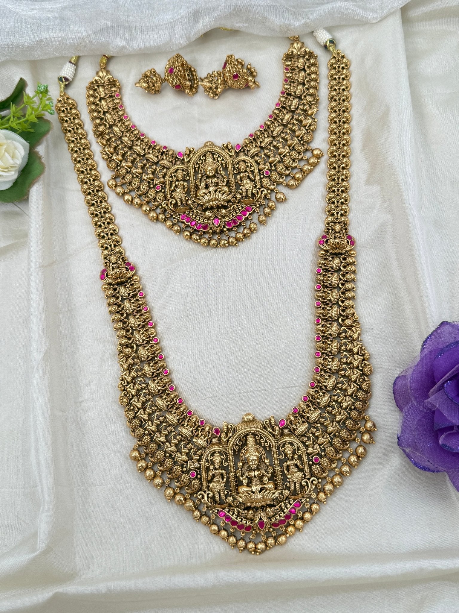 Luxurious Antique Jadau Semi Bridal Necklace Set 0658 - Mahilas