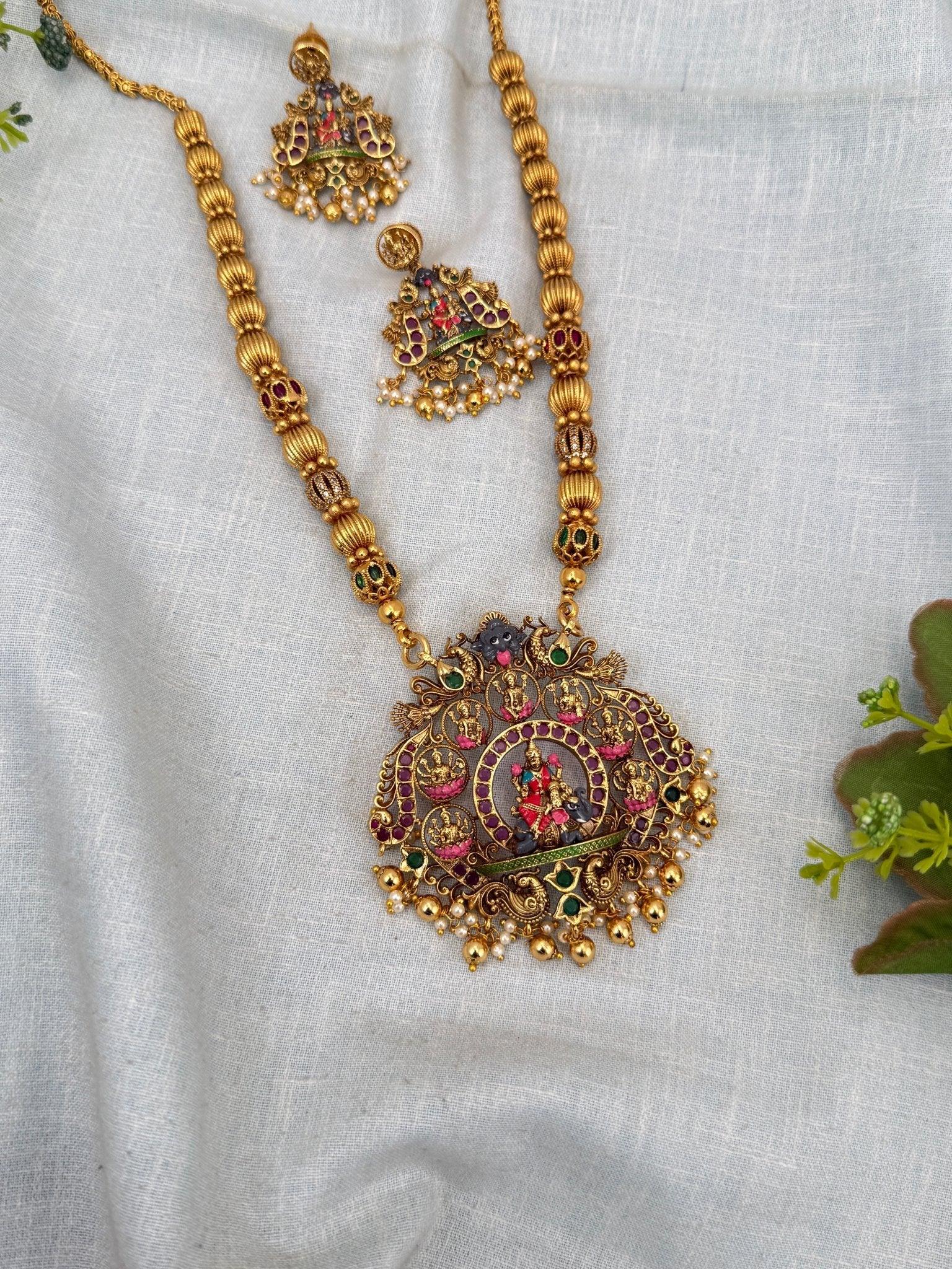 Luxurious Antique Kaasu Ashta Lakshmi Pendant Necklace Set 0260 - Mahilas