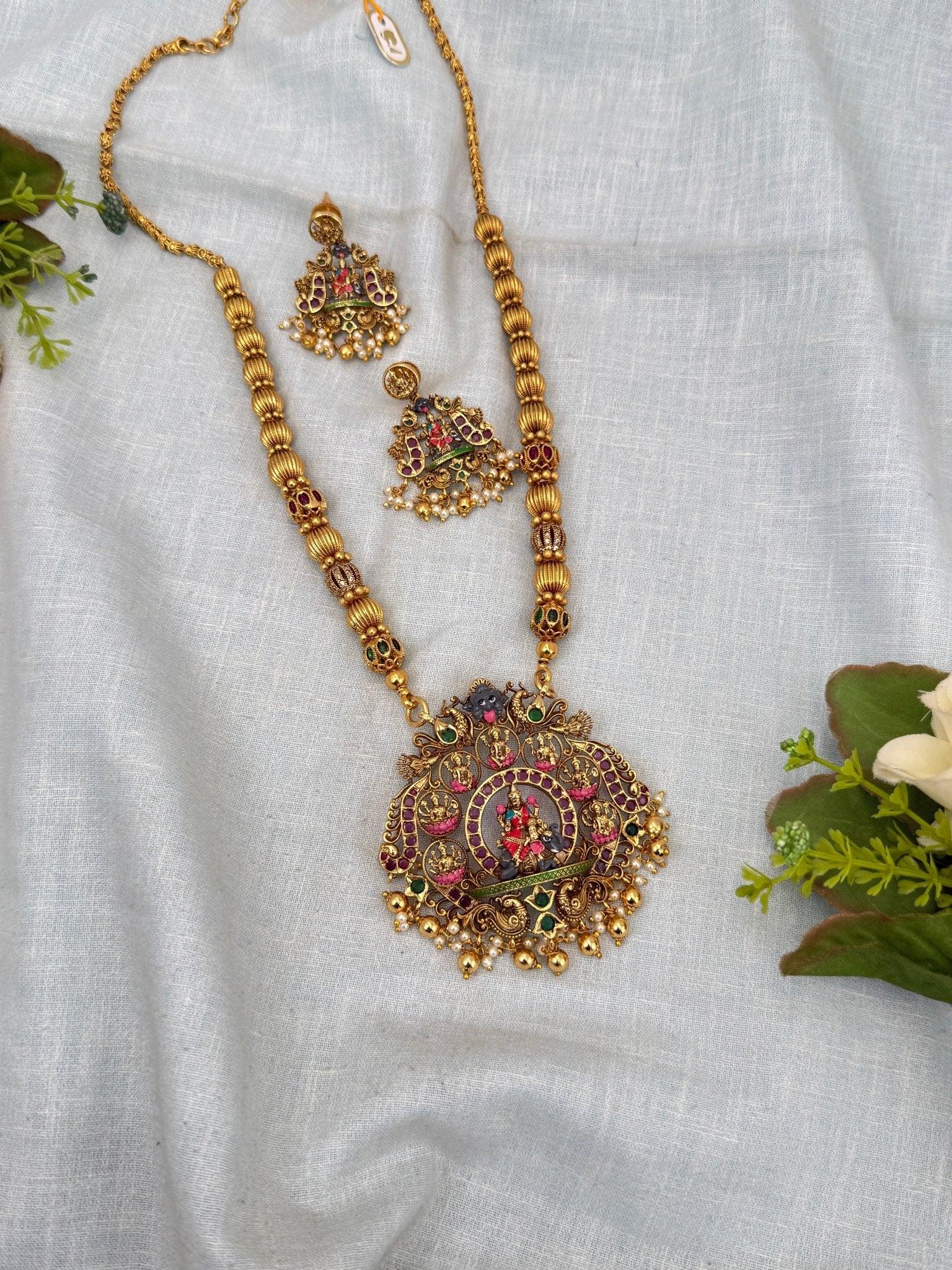 Luxurious Antique Kaasu Ashta Lakshmi Pendant Necklace Set 0260 - Mahilas