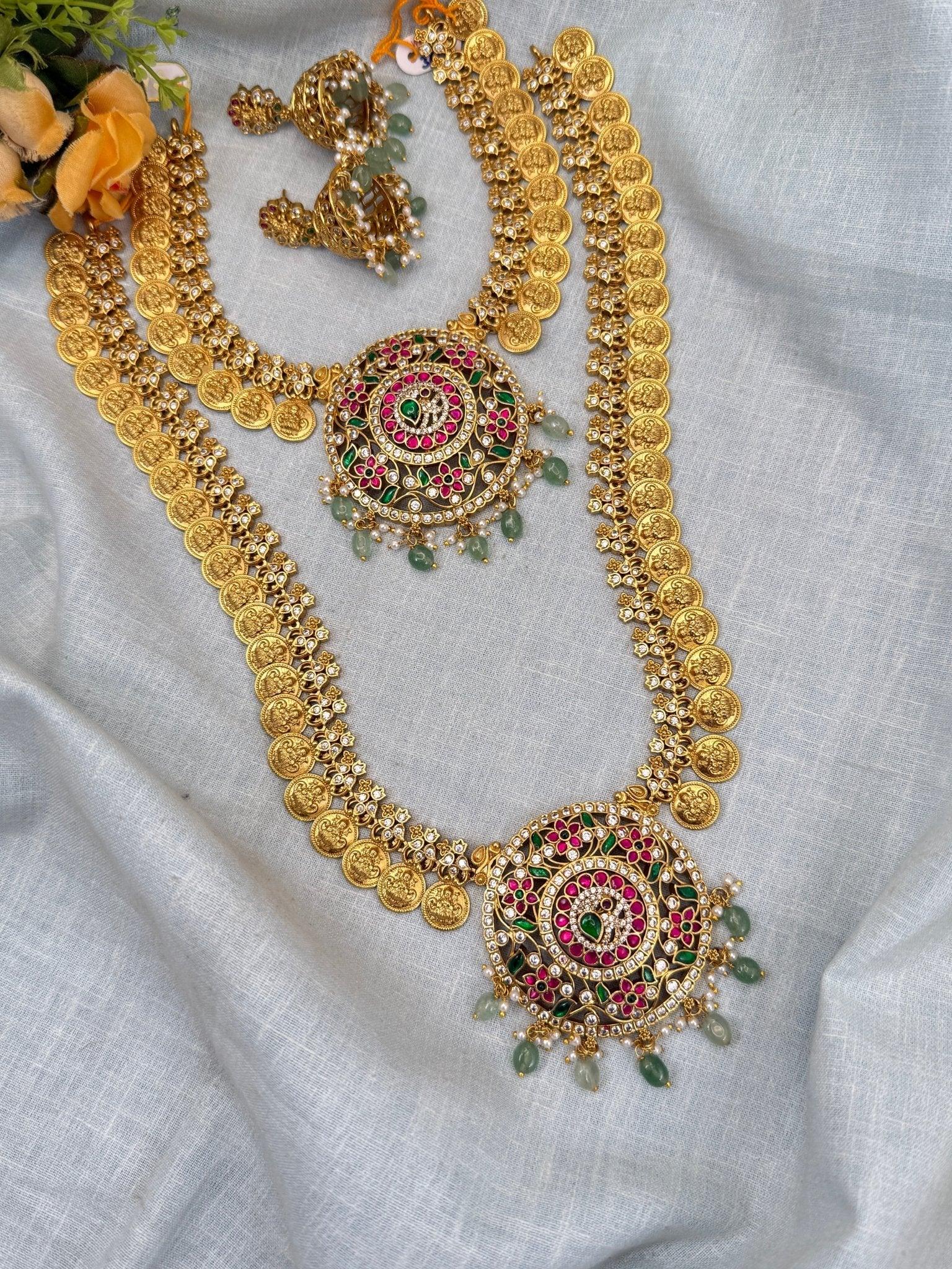 Luxurious Antique Kaasu Jadau Pendant Full Necklace Set 0266 - Mahilas