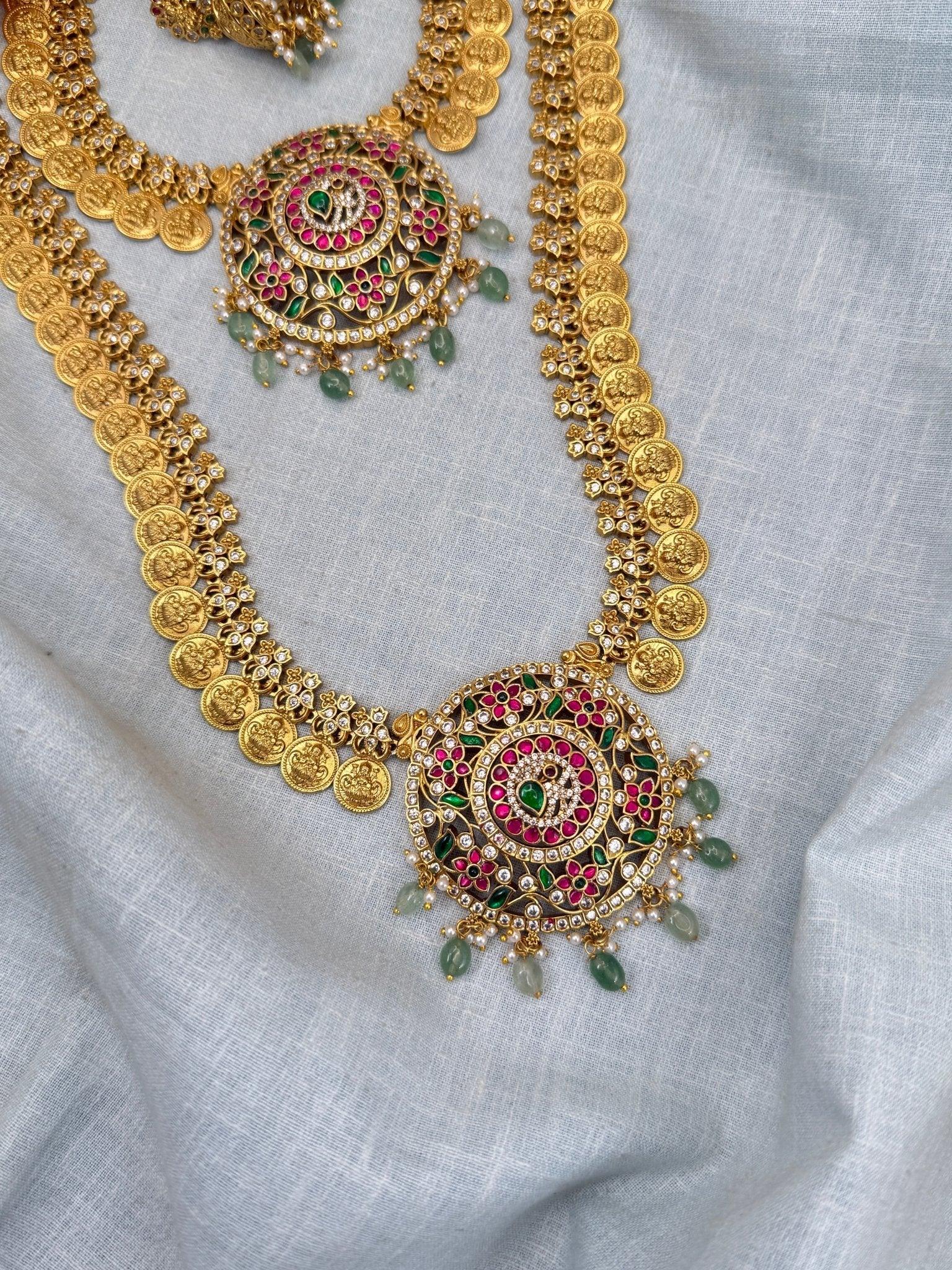 Luxurious Antique Kaasu Jadau Pendant Full Necklace Set 0266 - Mahilas