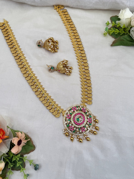 Luxurious Antique Kaasu Jadau Pendant Long Necklace Set 724 - Mahilas